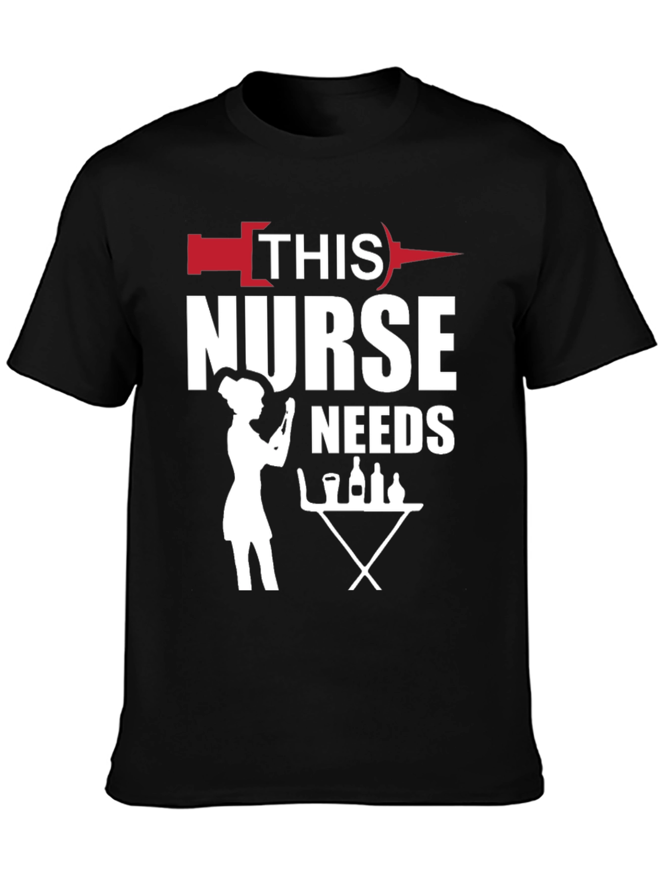 Black Humorous Nurse Needs Wine T-Shirt - Black view 3