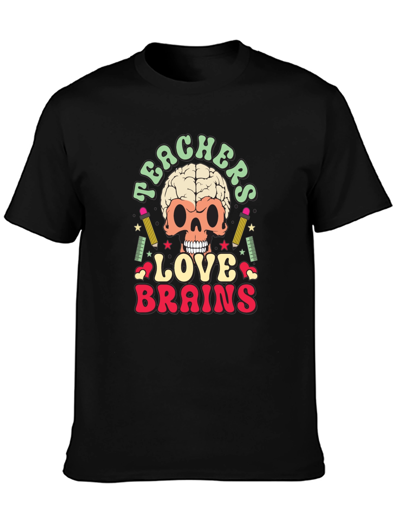 Black Teachers Love Brains Graphic Tee - Funny Skull T-Shirt view 3