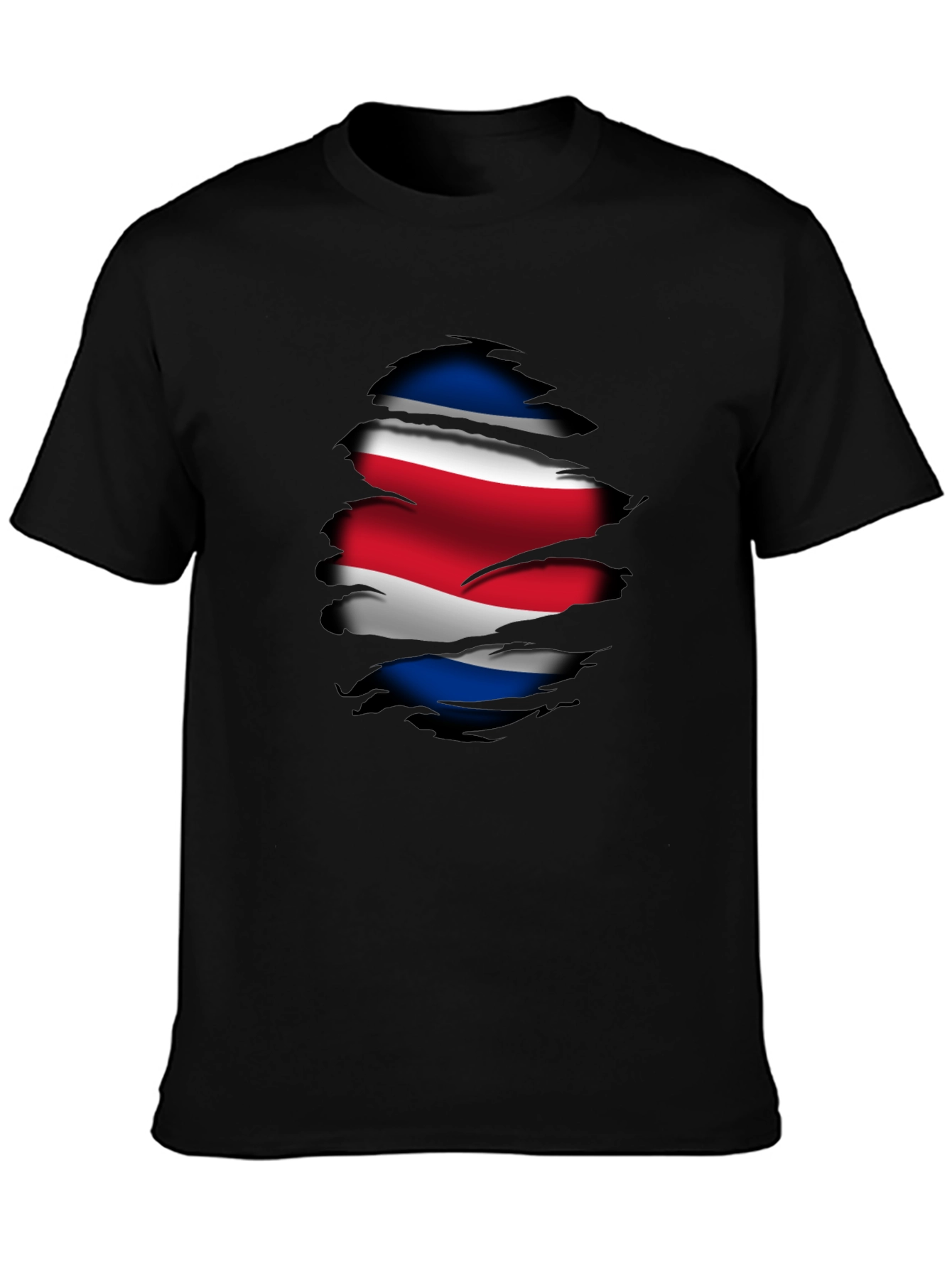 Costa Rica Flag Ripped Black T-Shirt - 3