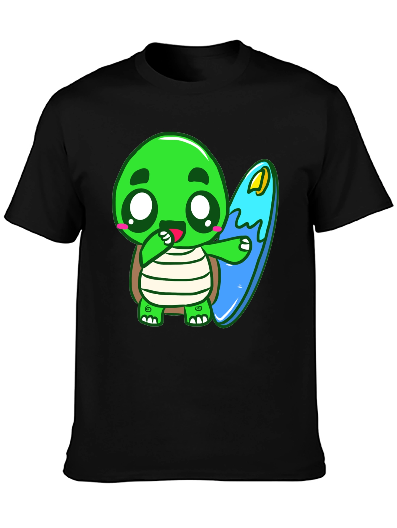 Black Cute Turtle Surfing Graphic Tee view 3