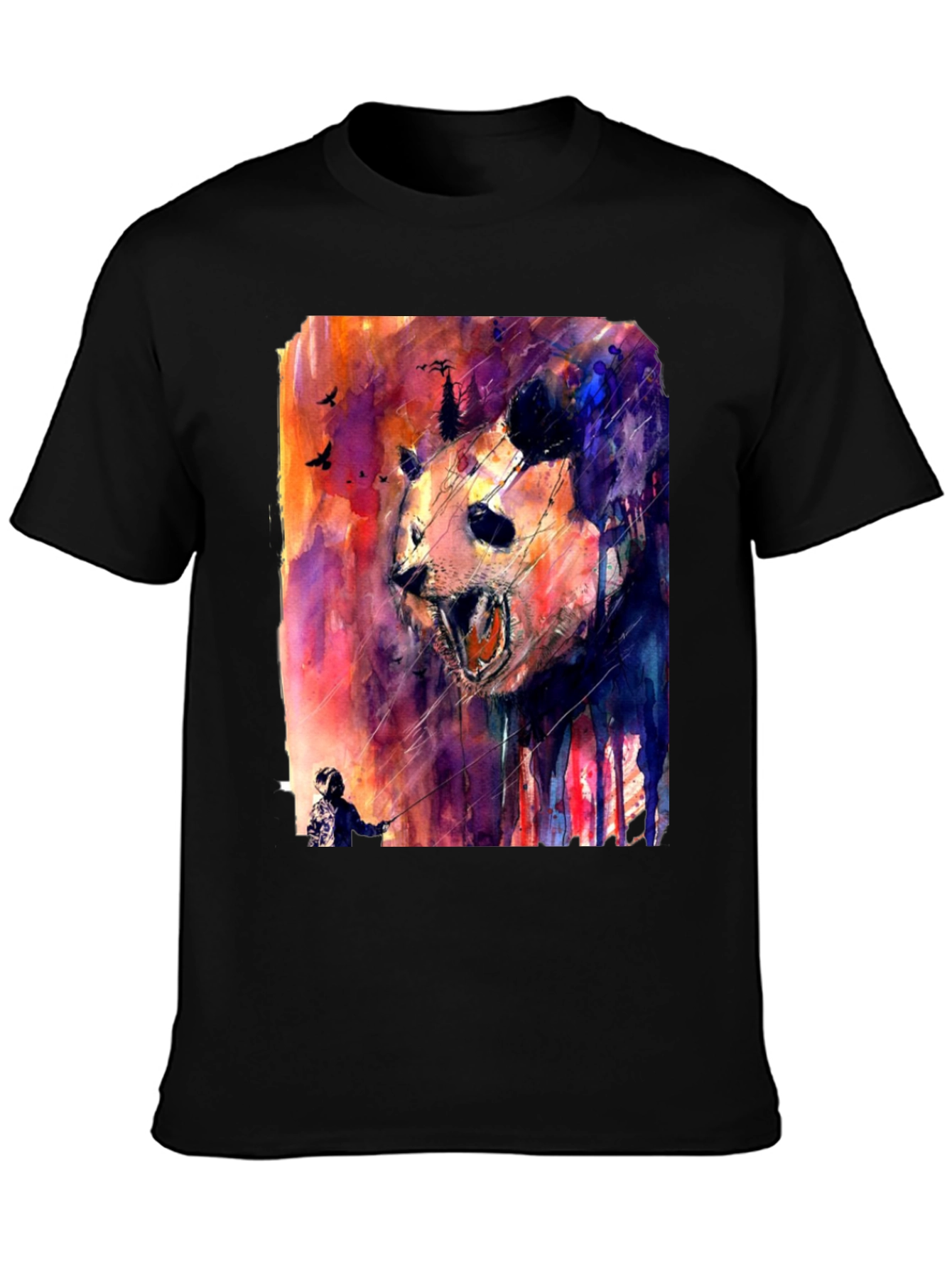Black Panda Watercolor Graphic Print Black T-Shirt view 3