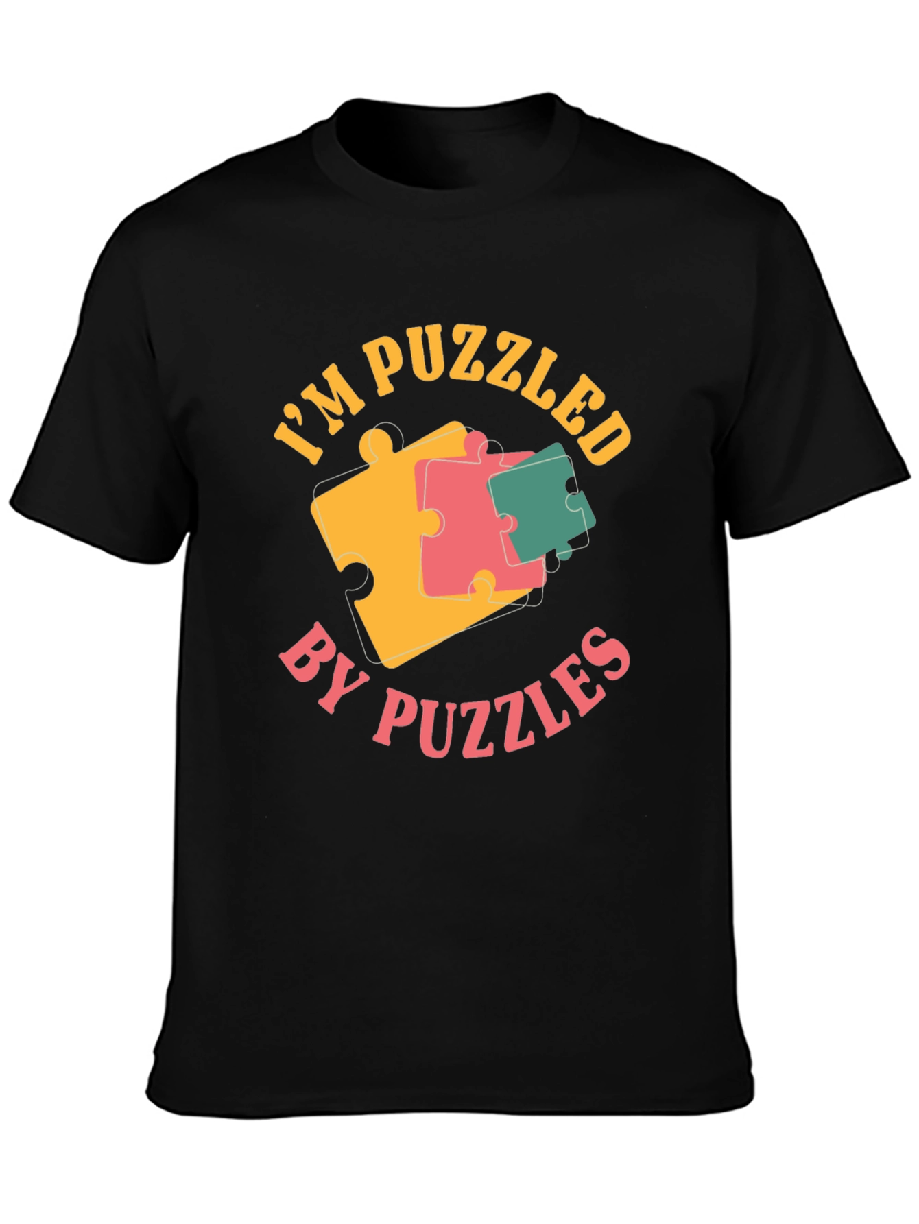 Black Puzzled by Puzzles Black Graphic Tee Shirt view 3