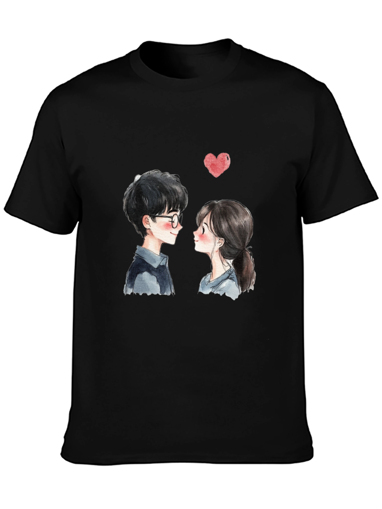 Black Cute Couple Graphic Tee - Black Casual T-Shirt view 3