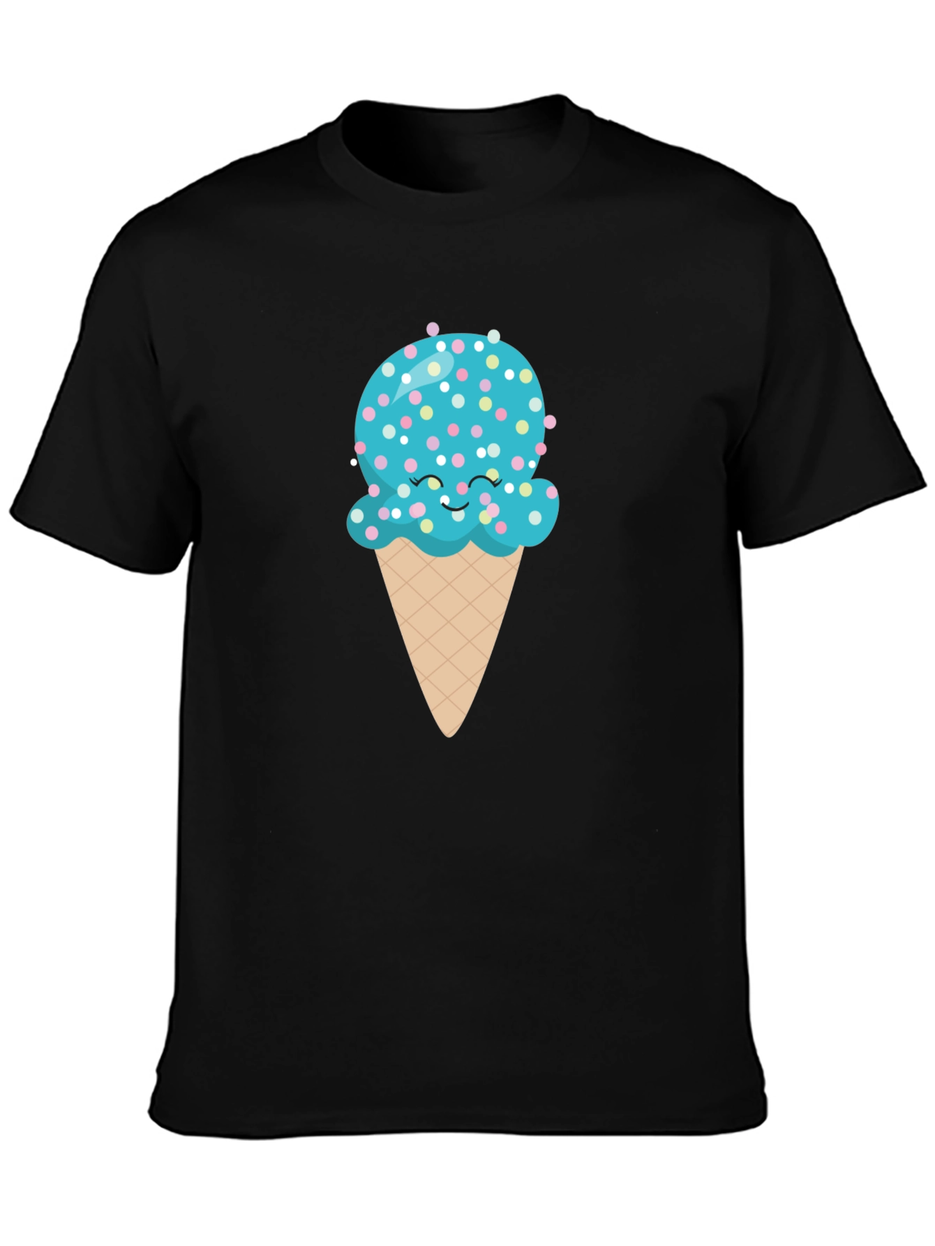 Black Cute Ice Cream Cone Graphic Tee - Black T-Shirt view 3