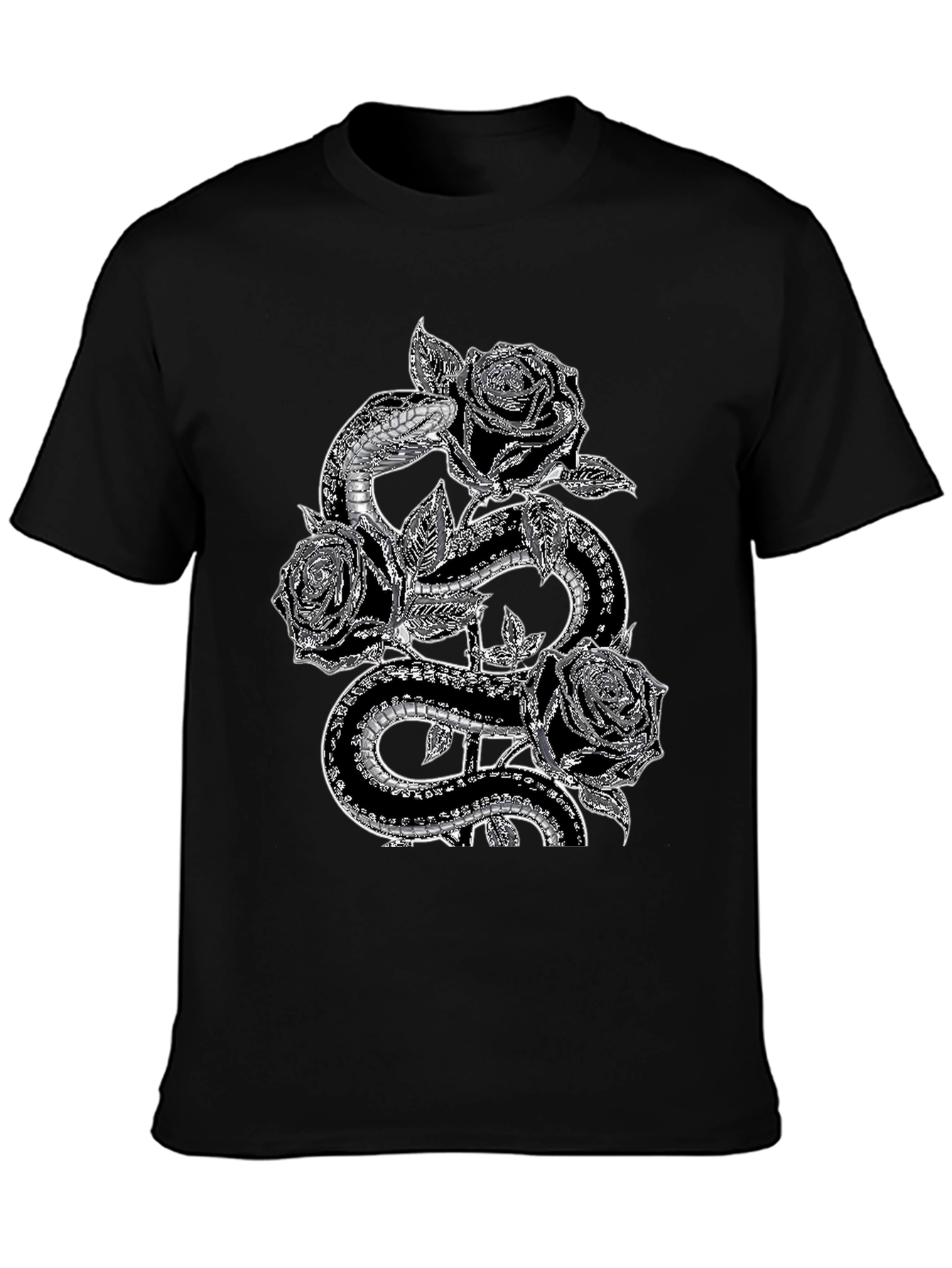 Black Snake & Roses Graphic Tee - Stylish Black T-Shirt view 3