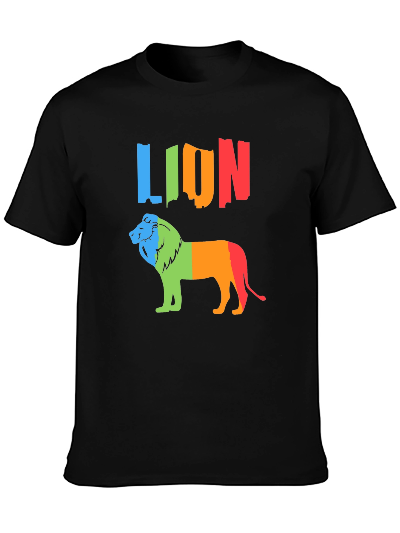 Black Colorful Lion Graphic Tee - Black Crewneck T-Shirt view 3