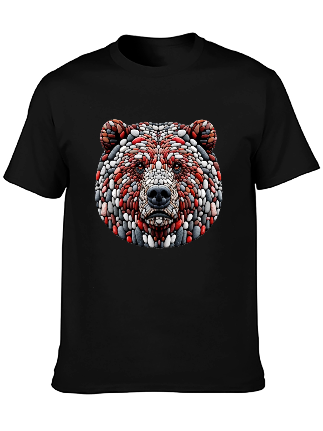Black Unique Bear Head Graphic Black T-Shirt view 3