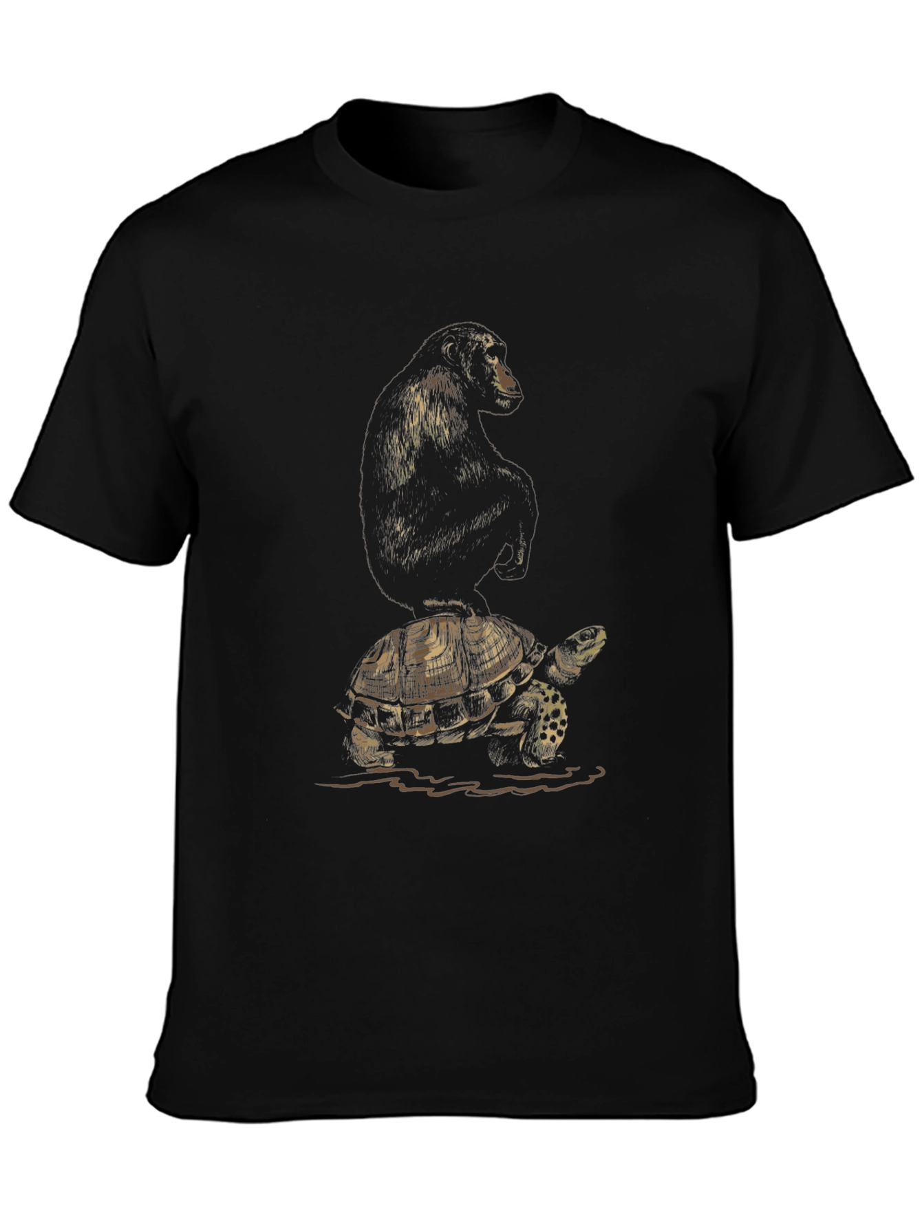 Black Monkey Riding Turtle Graphic Tee - Black view 3