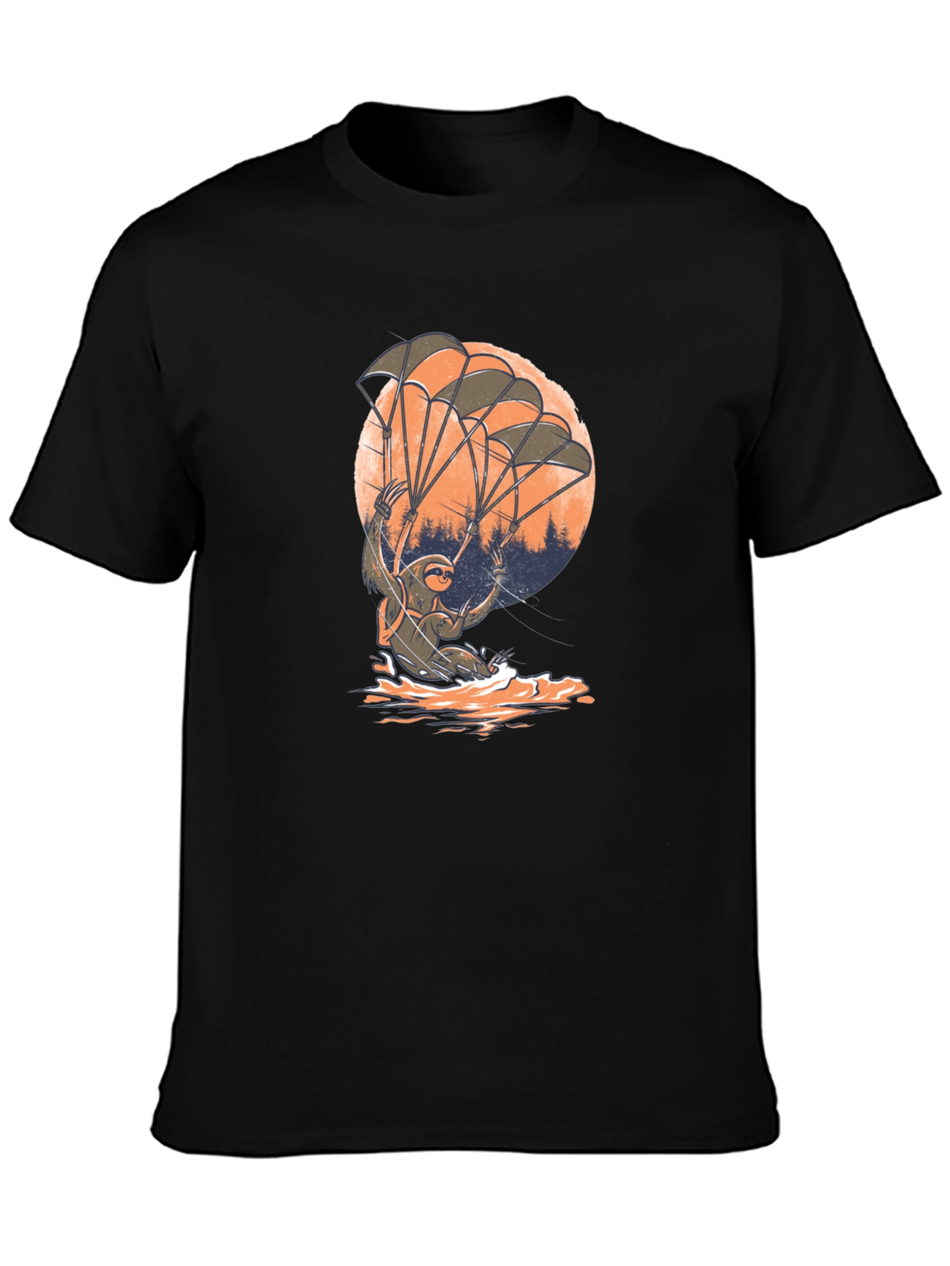 Black Sloth Parachute T-Shirt - Funny & Unique Design view 3