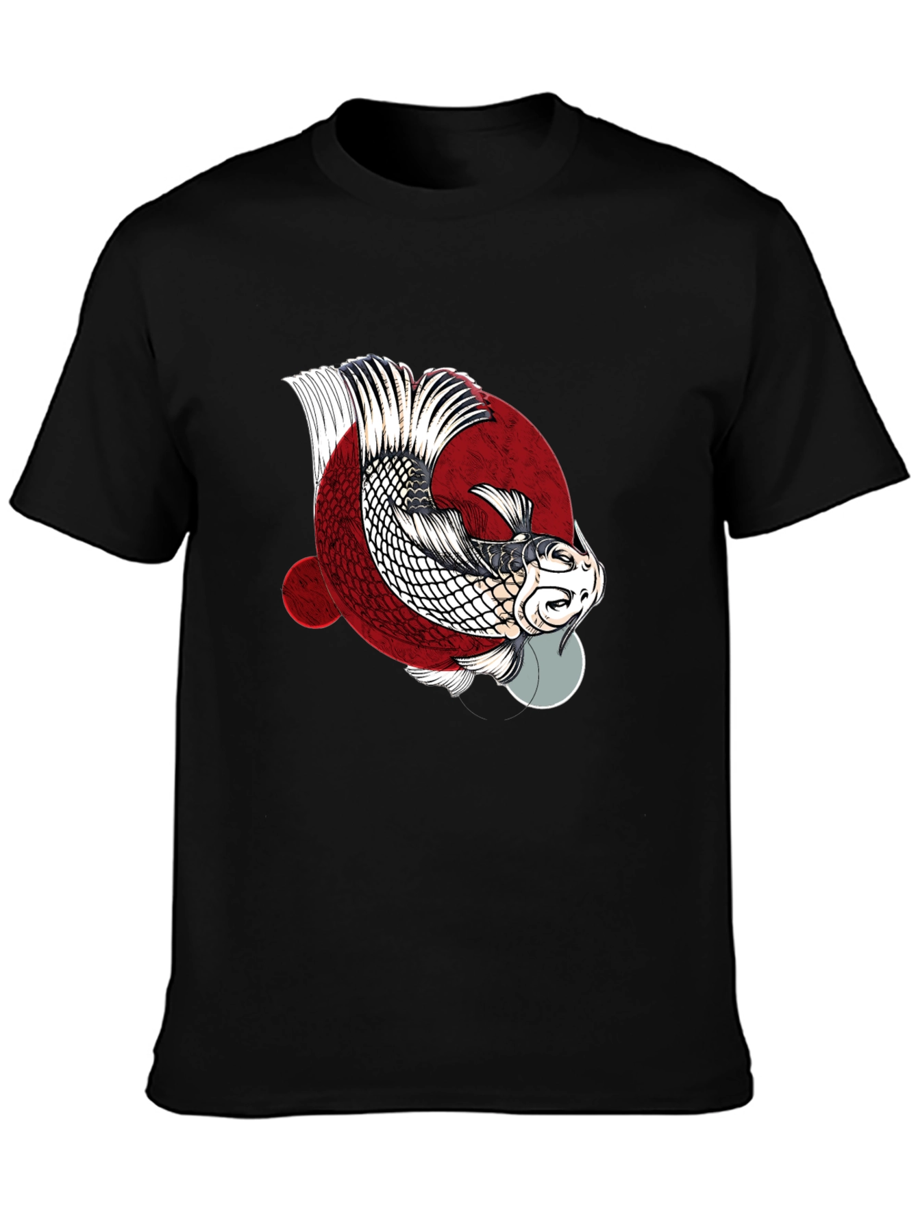 Black Koi Fish Graphic Print Crew Neck T-Shirt view 3