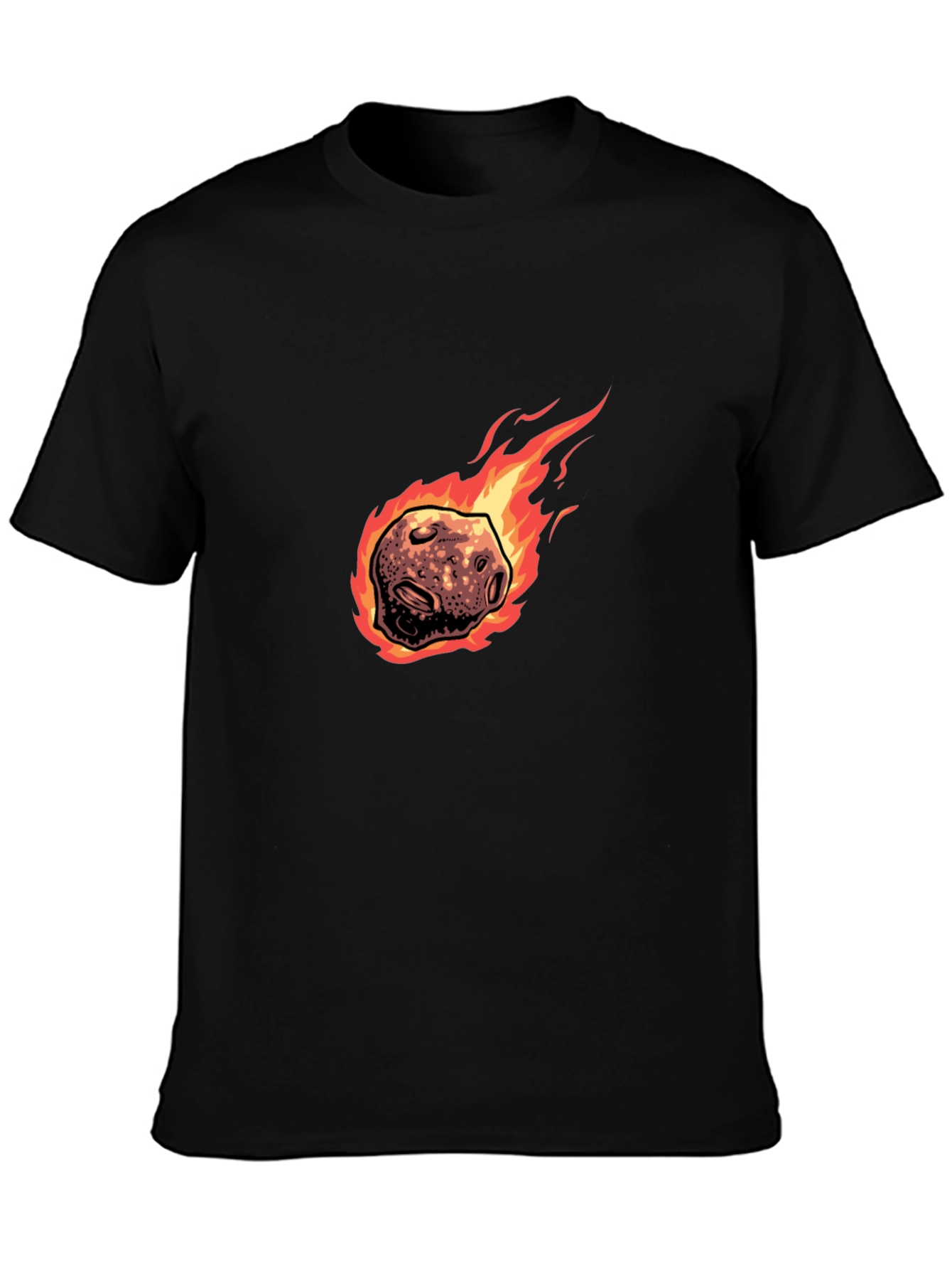 Black Flaming Meteor Graphic Tee - Black Cotton T-Shirt view 3