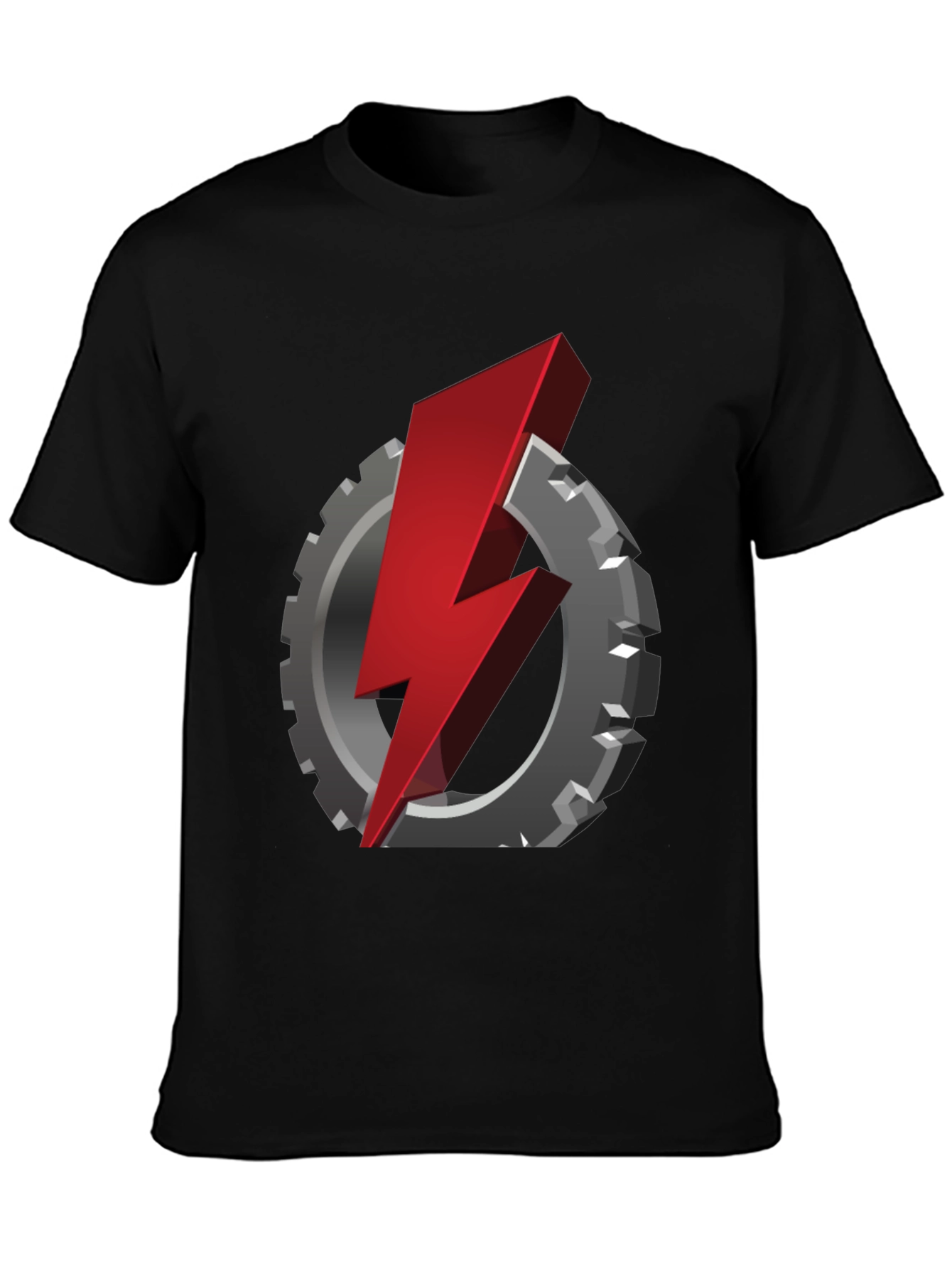 Black Gear & Lightning Bolt Graphic T-Shirt view 3