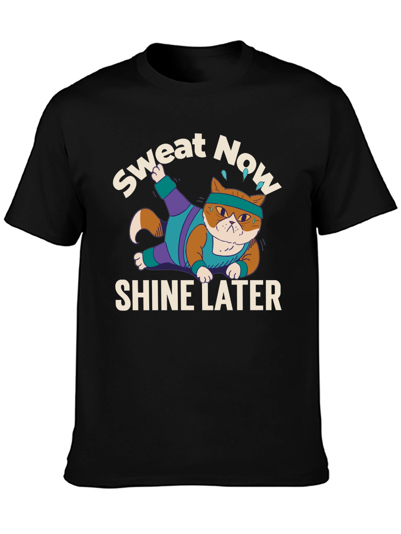 Black Sweat Now Shine Later Cat Gym T-Shirt view 3