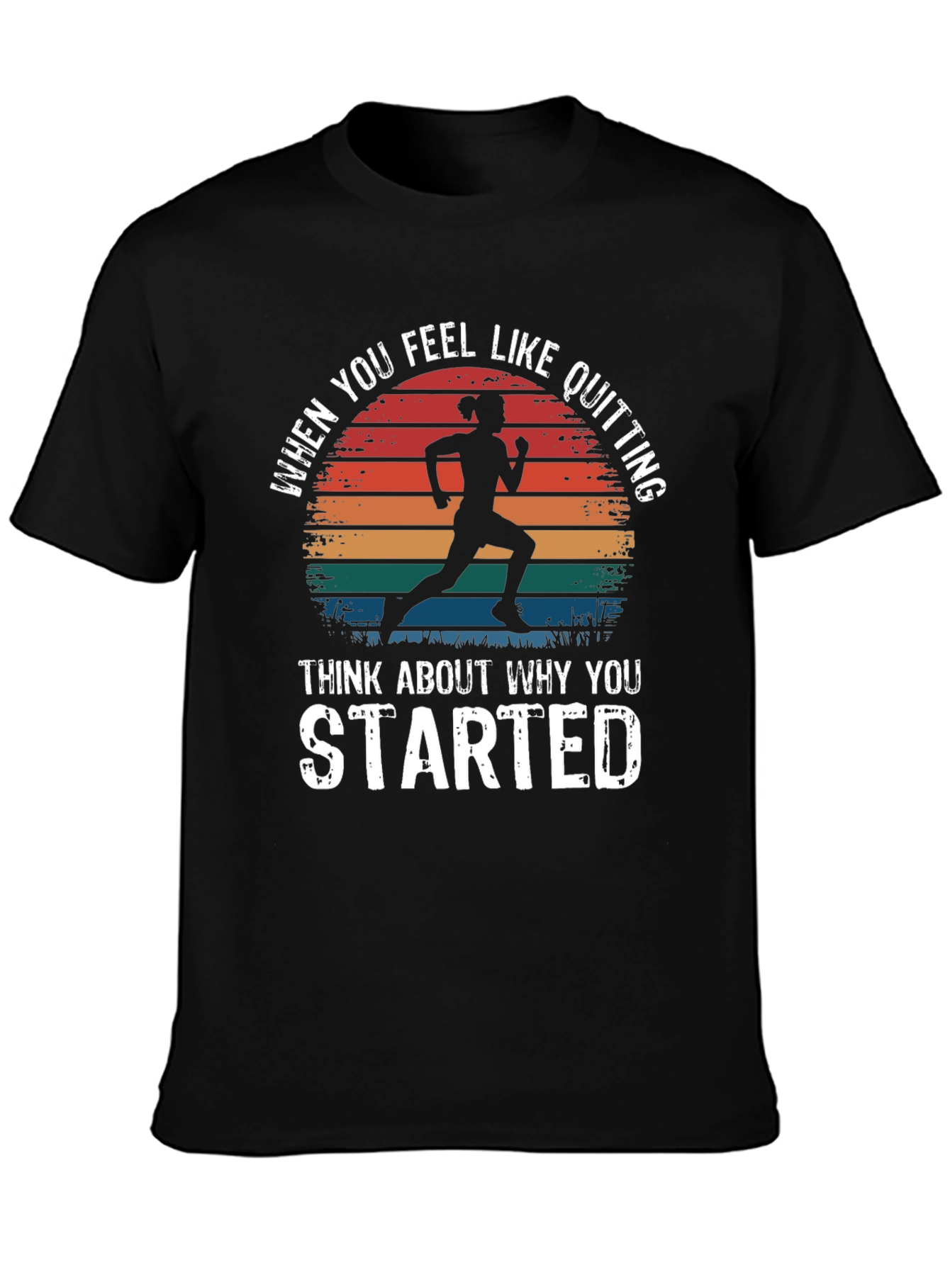 Black Motivational Runner T-Shirt - Never Quit Design view 3