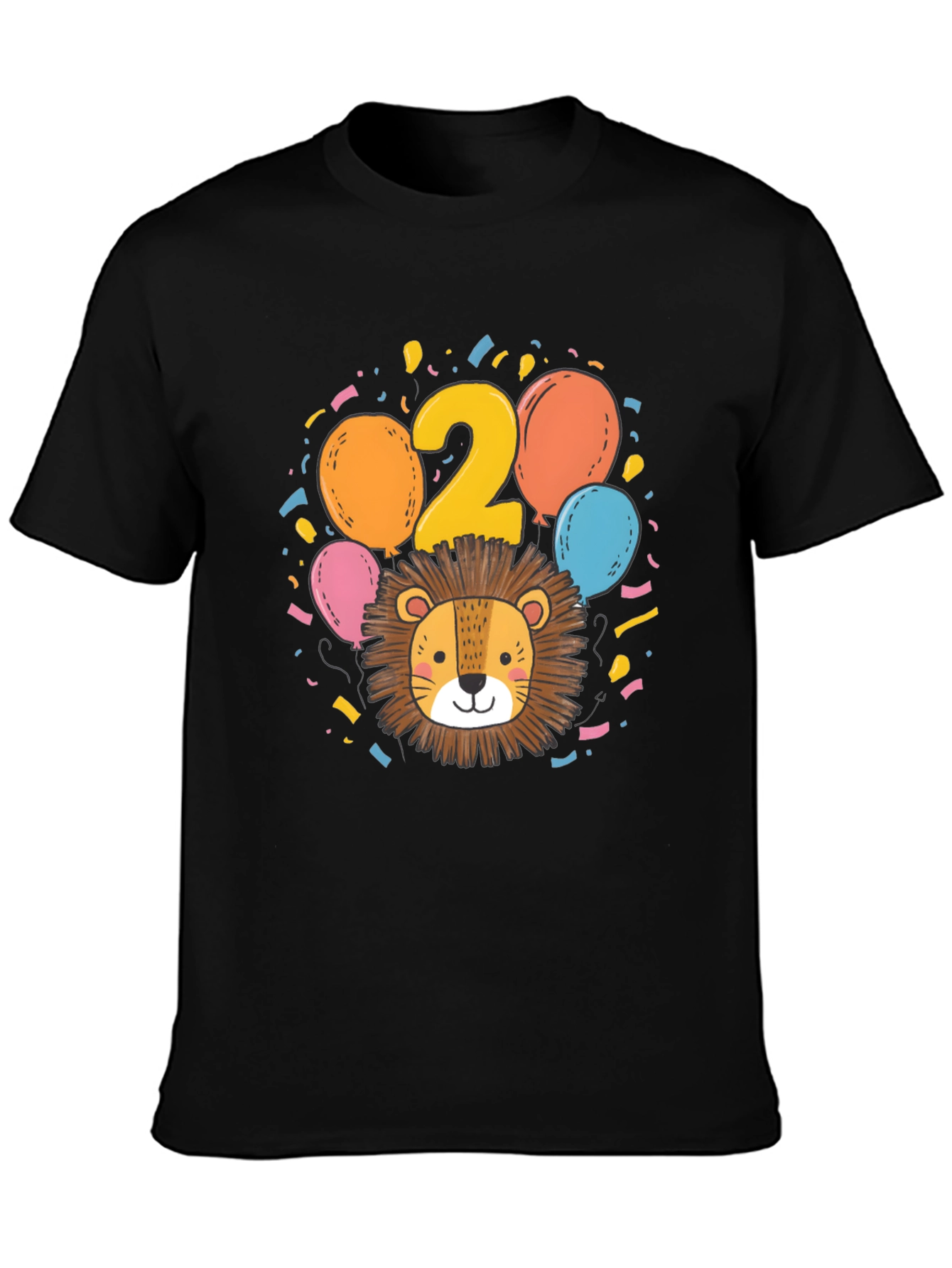 Black Cute Lion 2nd Birthday Black T-Shirt view 3
