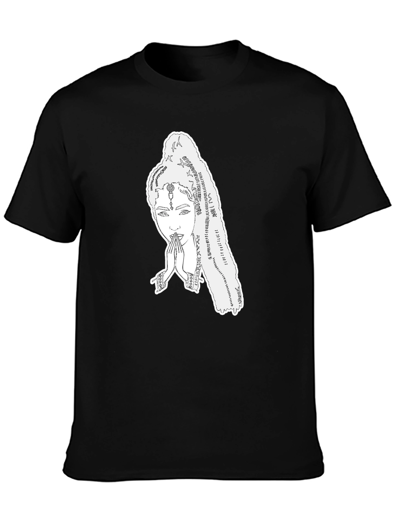 Black Elegant Graphic Tee - Woman Praying Design view 3