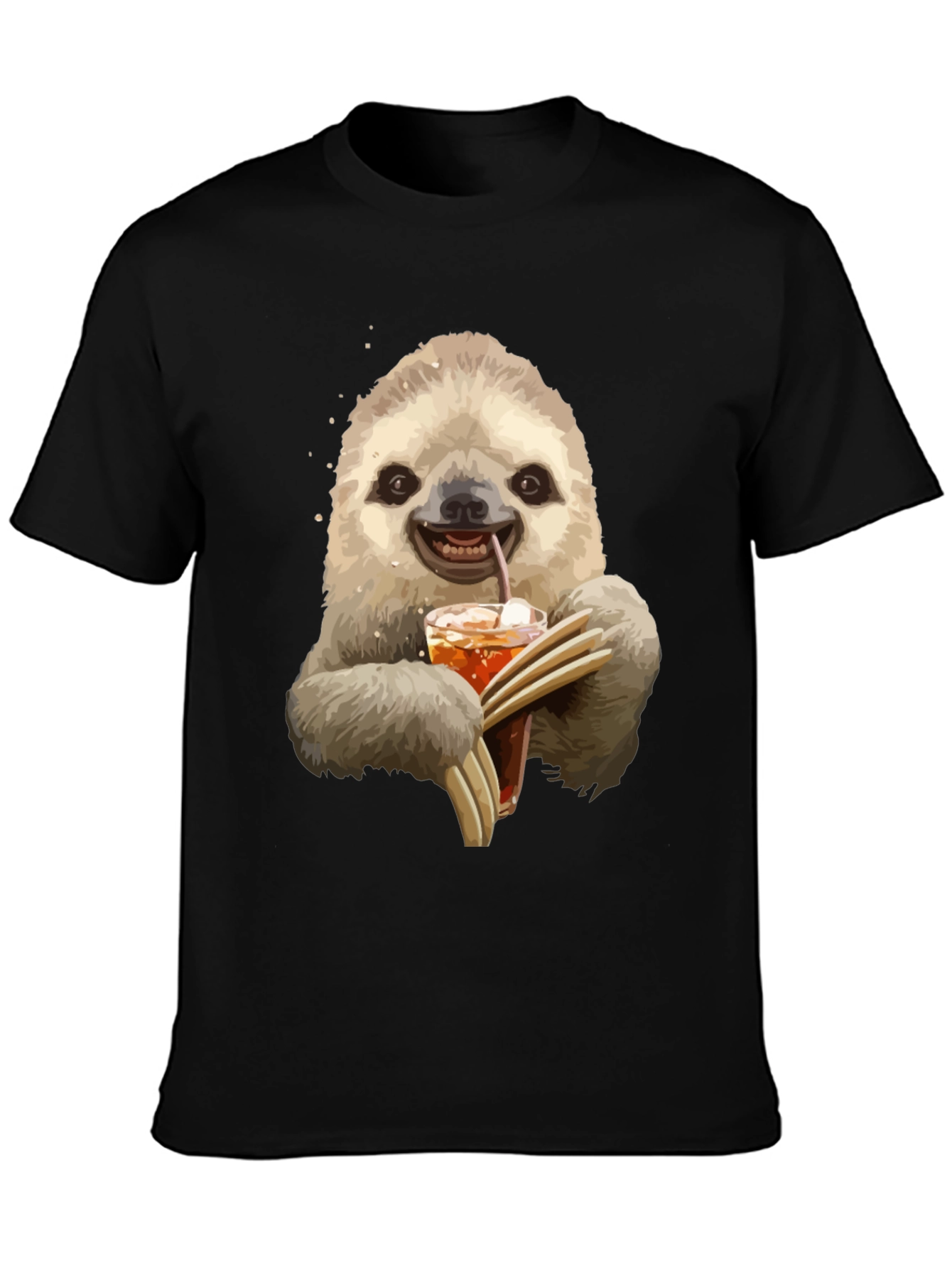 Black Sloth Drinking Iced Tea Graphic T-Shirt view 3