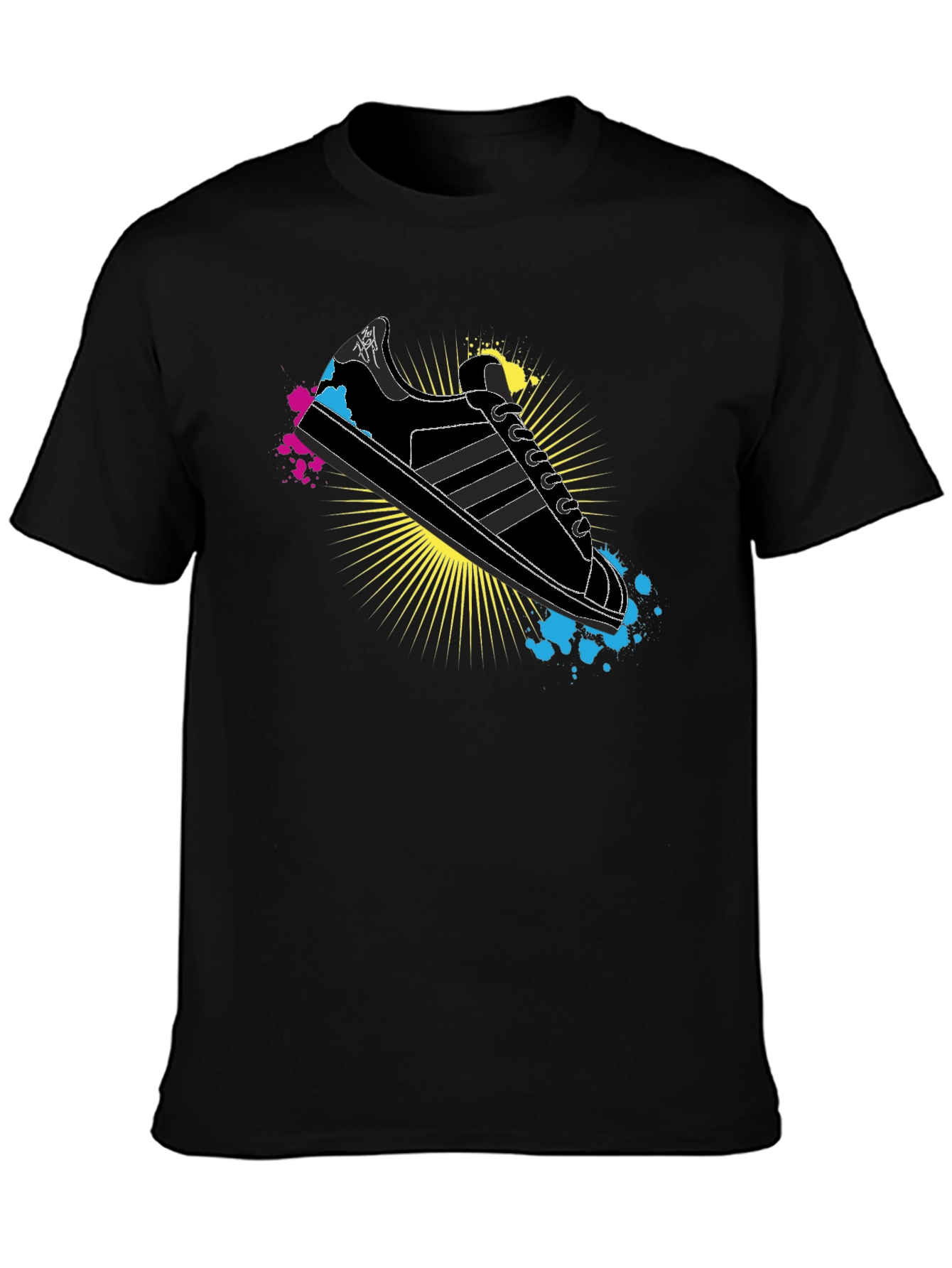 Black Stylish Graphic Print T-Shirt - Retro Sneaker Design view 3
