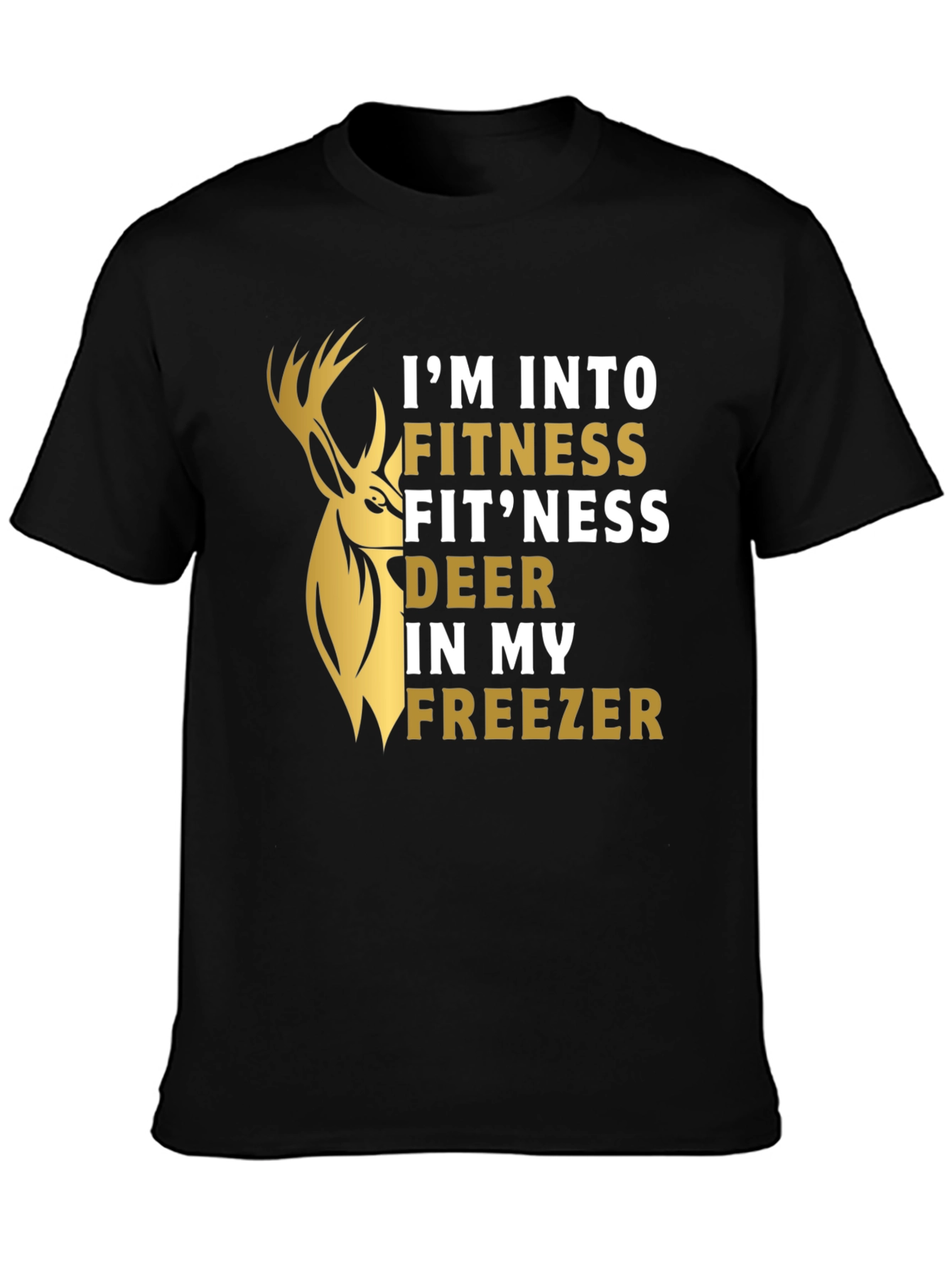 Black Fitness Fit'ness Deer Funny Graphic T-Shirt view 3