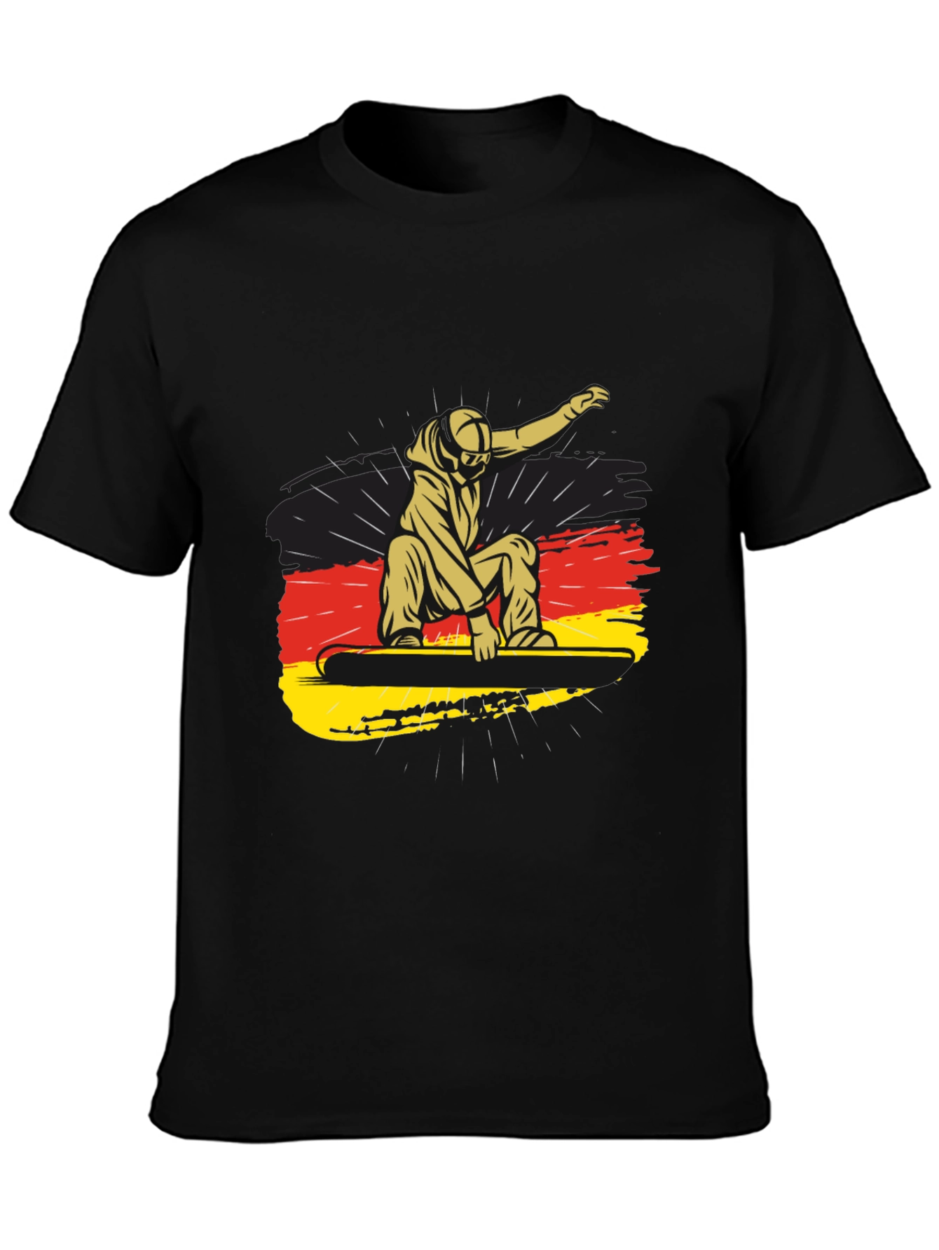 Snowboarder Germany Flag Black Graphic Tee - 3
