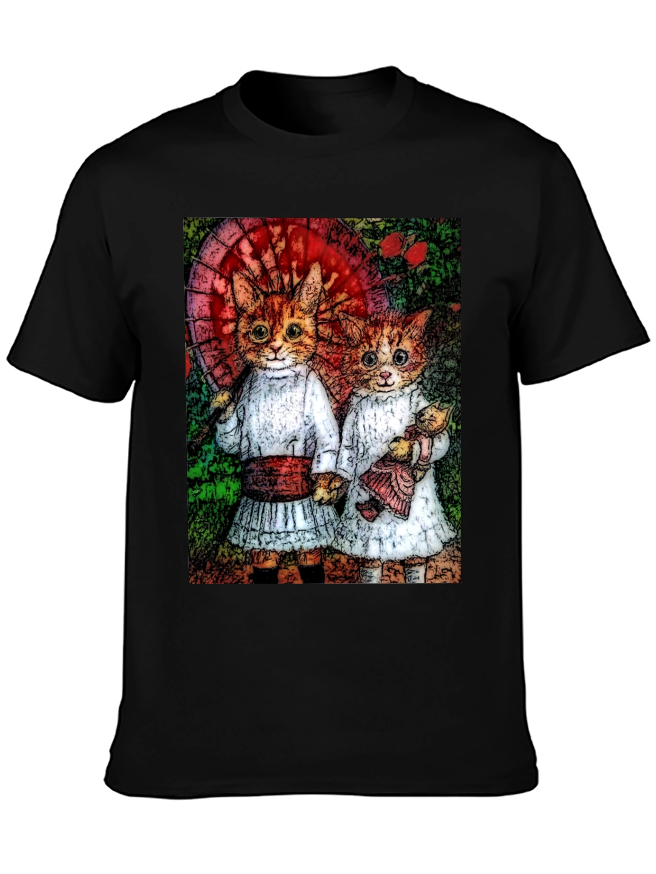 Black Cats Illustration T-Shirt, Cute Graphic Tee view 3