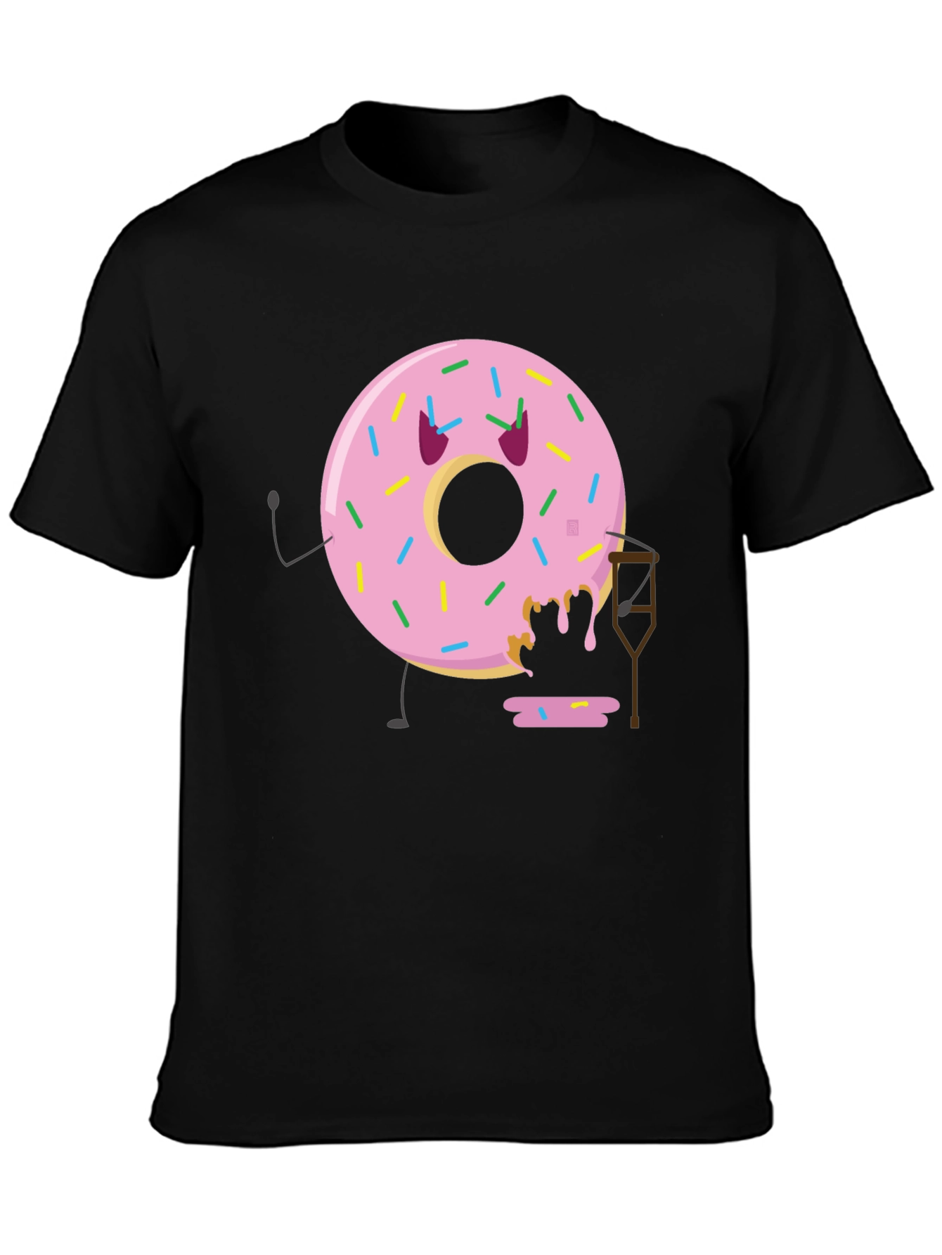 Black Funny Injured Donut T-Shirt view 3