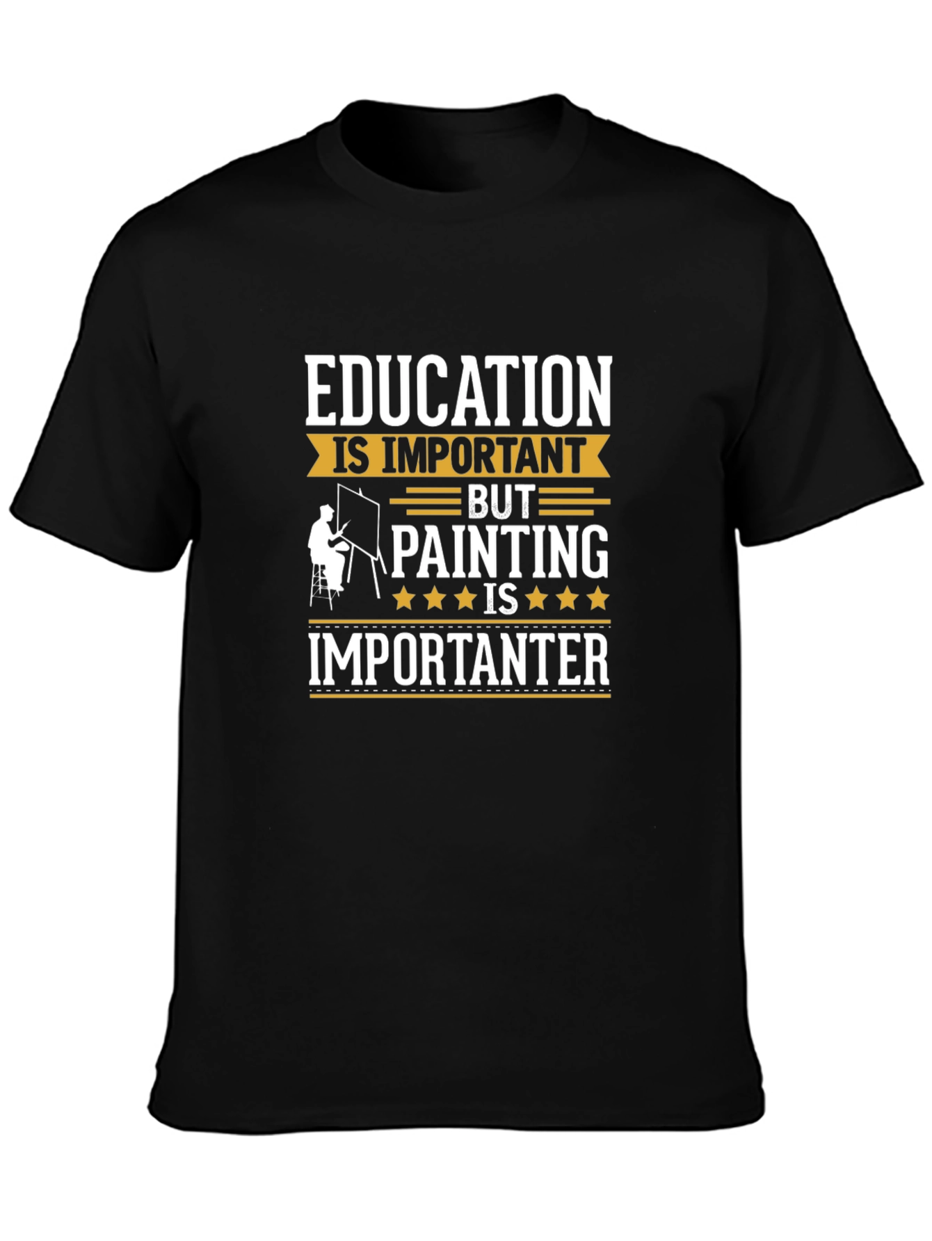Black Education vs Painting Funny Graphic Tee view 3