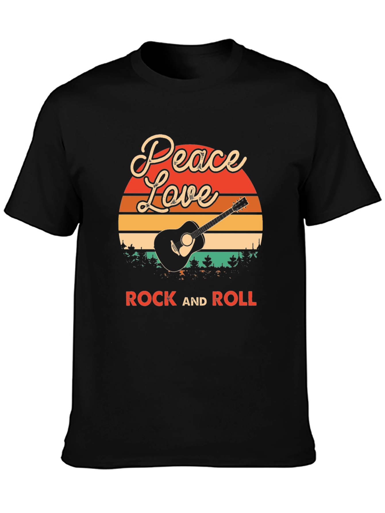 Black Peace Love Rock and Roll Graphic T-Shirt view 3