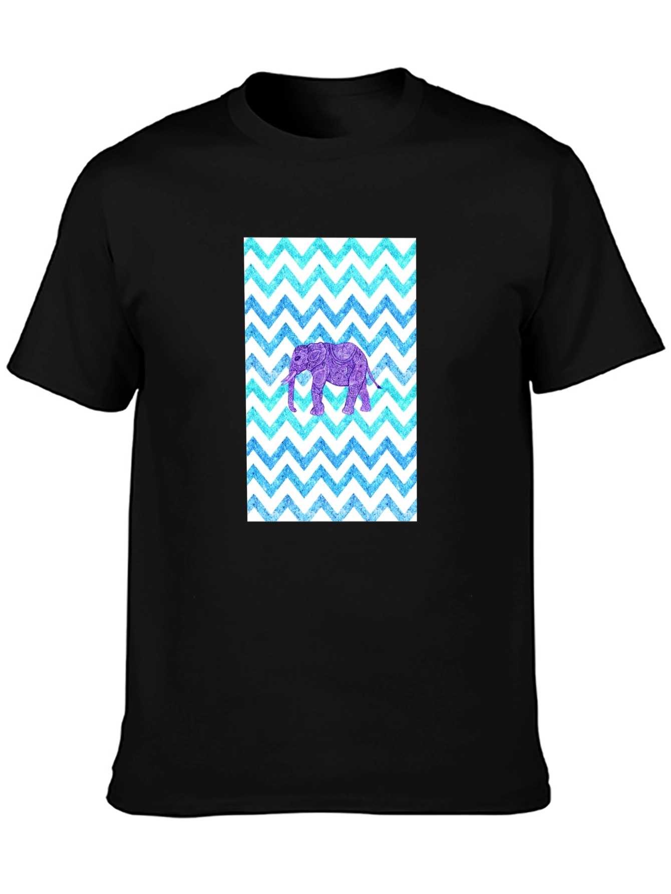 Black Elephant Zigzag Pattern T-Shirt view 3