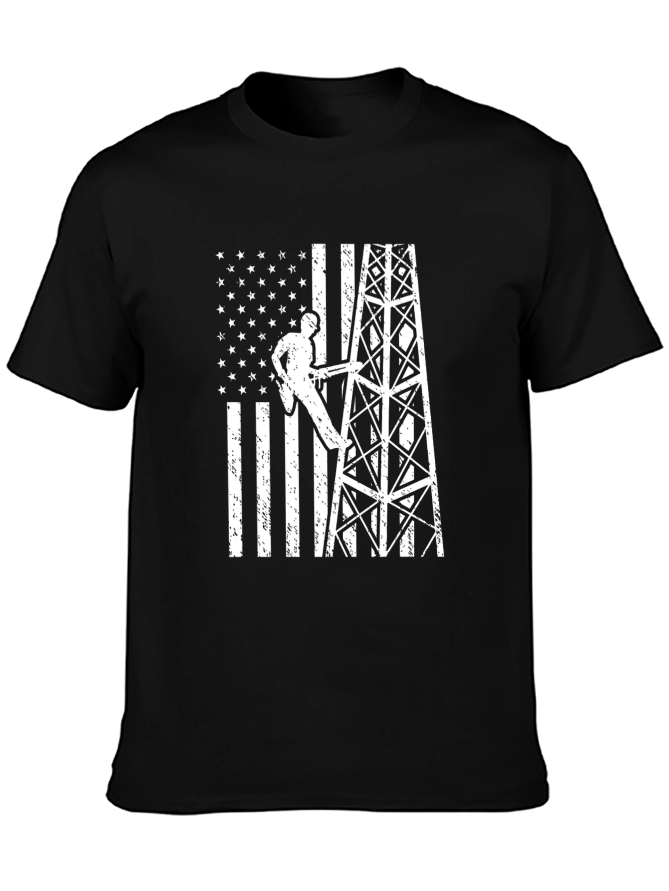 Black Lineman American Flag Graphic T-Shirt view 3