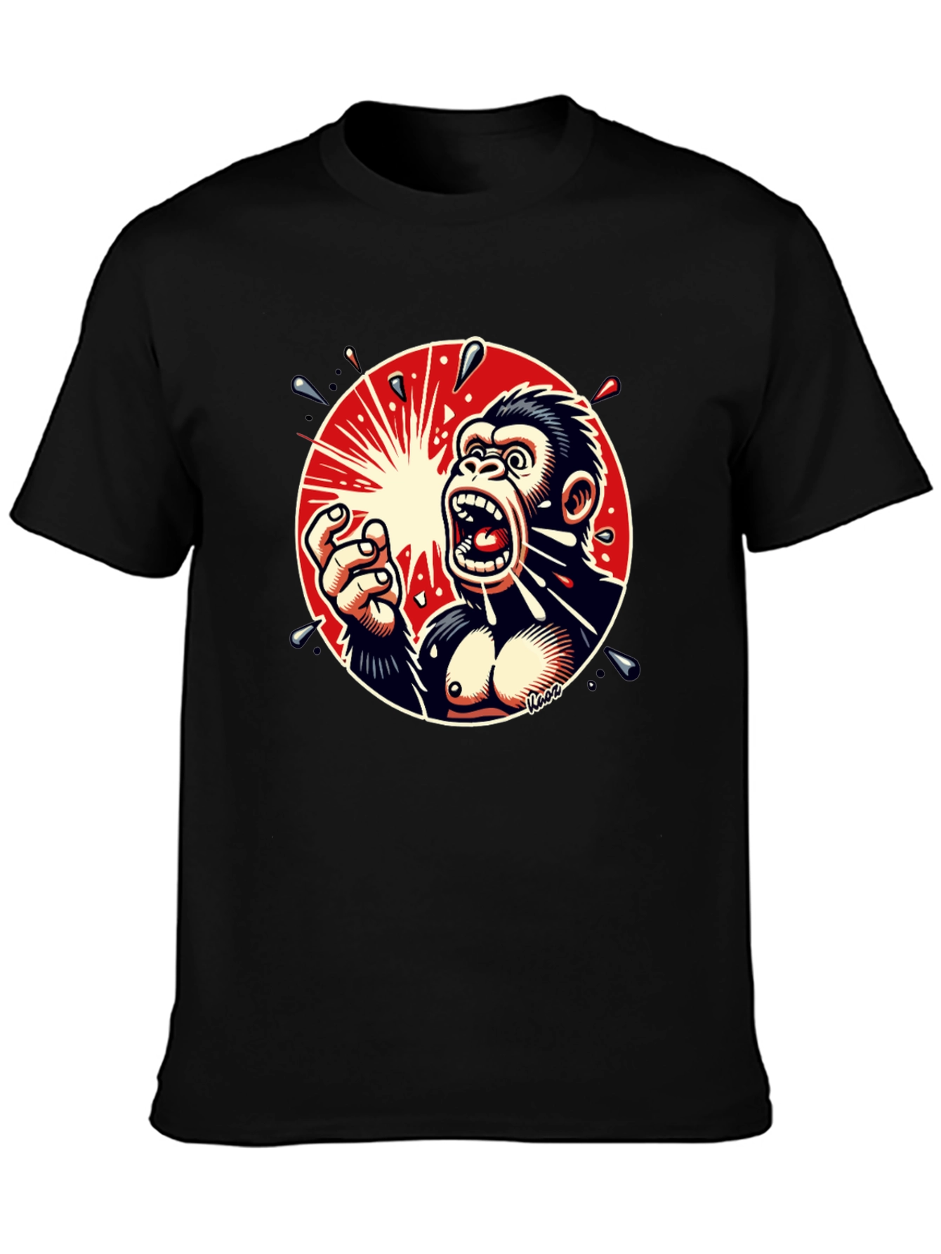 Black Screaming Gorilla Graphic Tee - Bold Black T-Shirt view 3