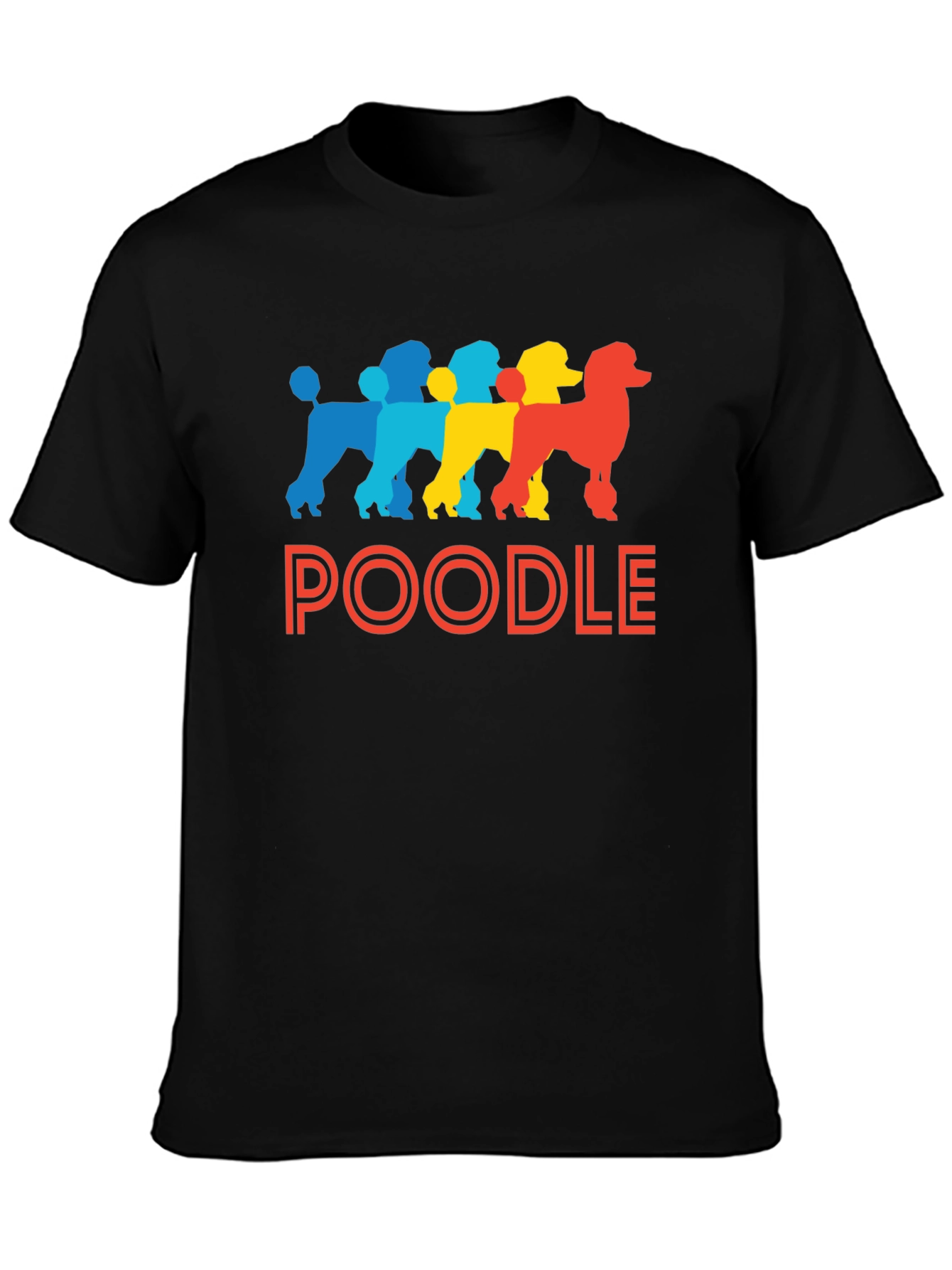 Black Colorful Poodle Silhouette T-Shirt view 3