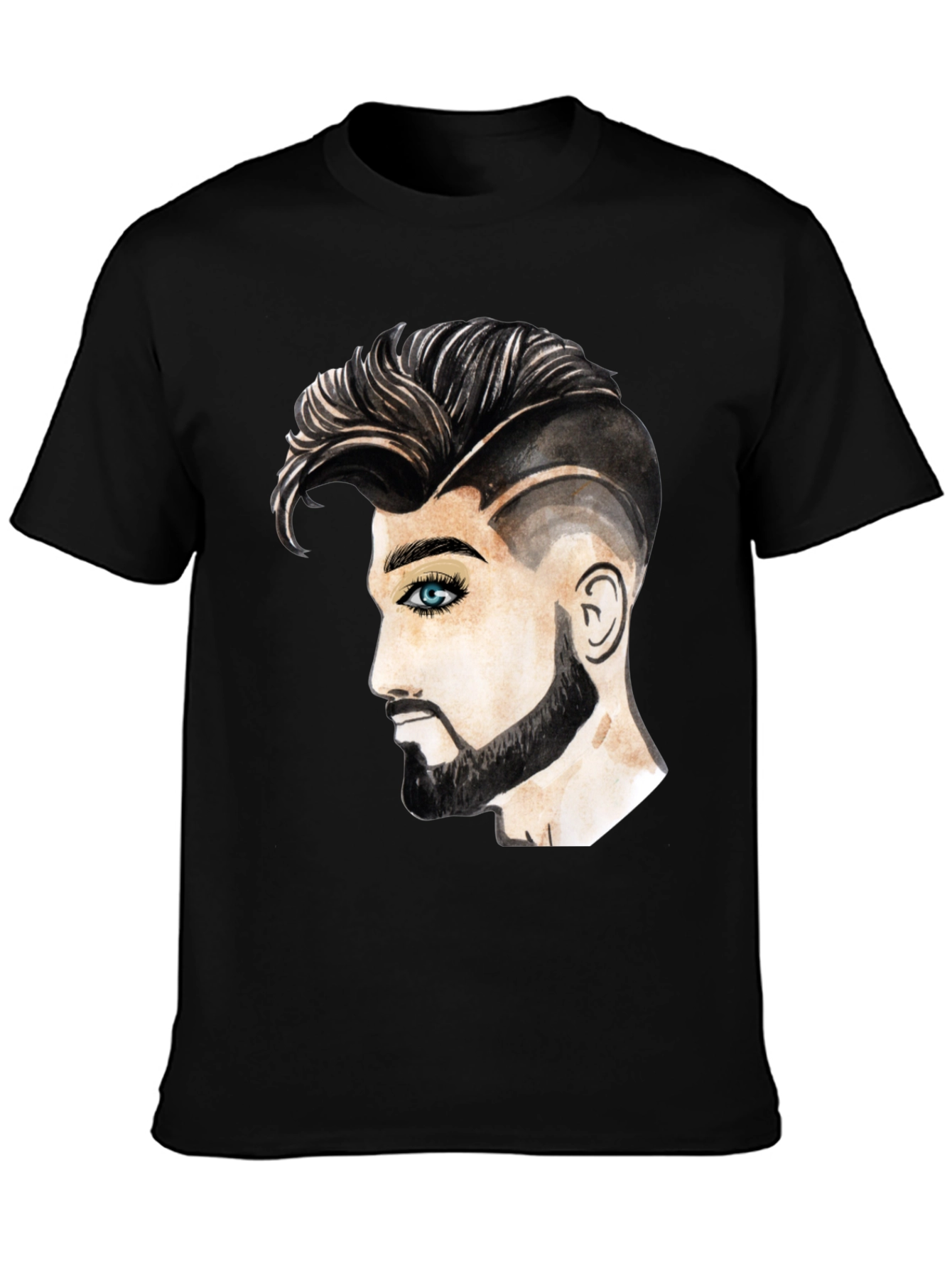 Black Graphic Print Men's T-Shirt - Handsome Man Design view 3
