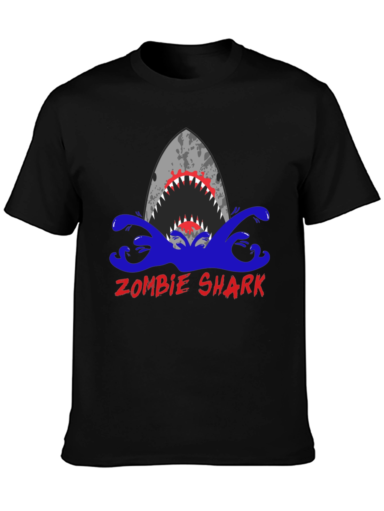 Black Zombie Shark Graphic Tee - Men's Black T-Shirt view 3