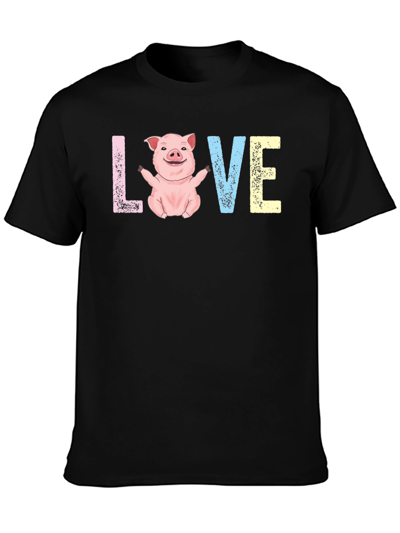 Black Cute Pig LOVE Graphic T-Shirt - Unisex Crew Neck view 3