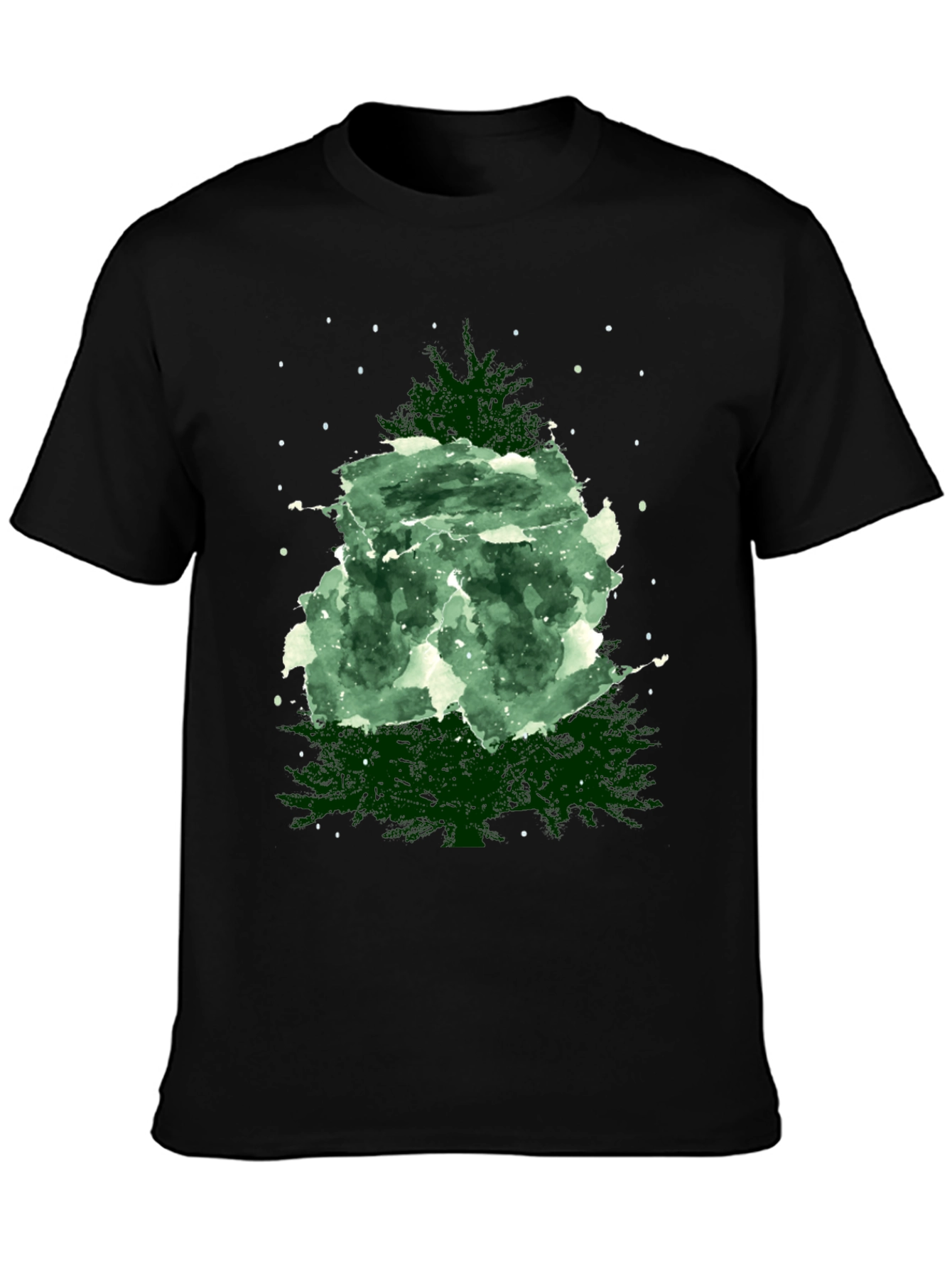 Black Watercolor Christmas Tree Graphic Tee view 3