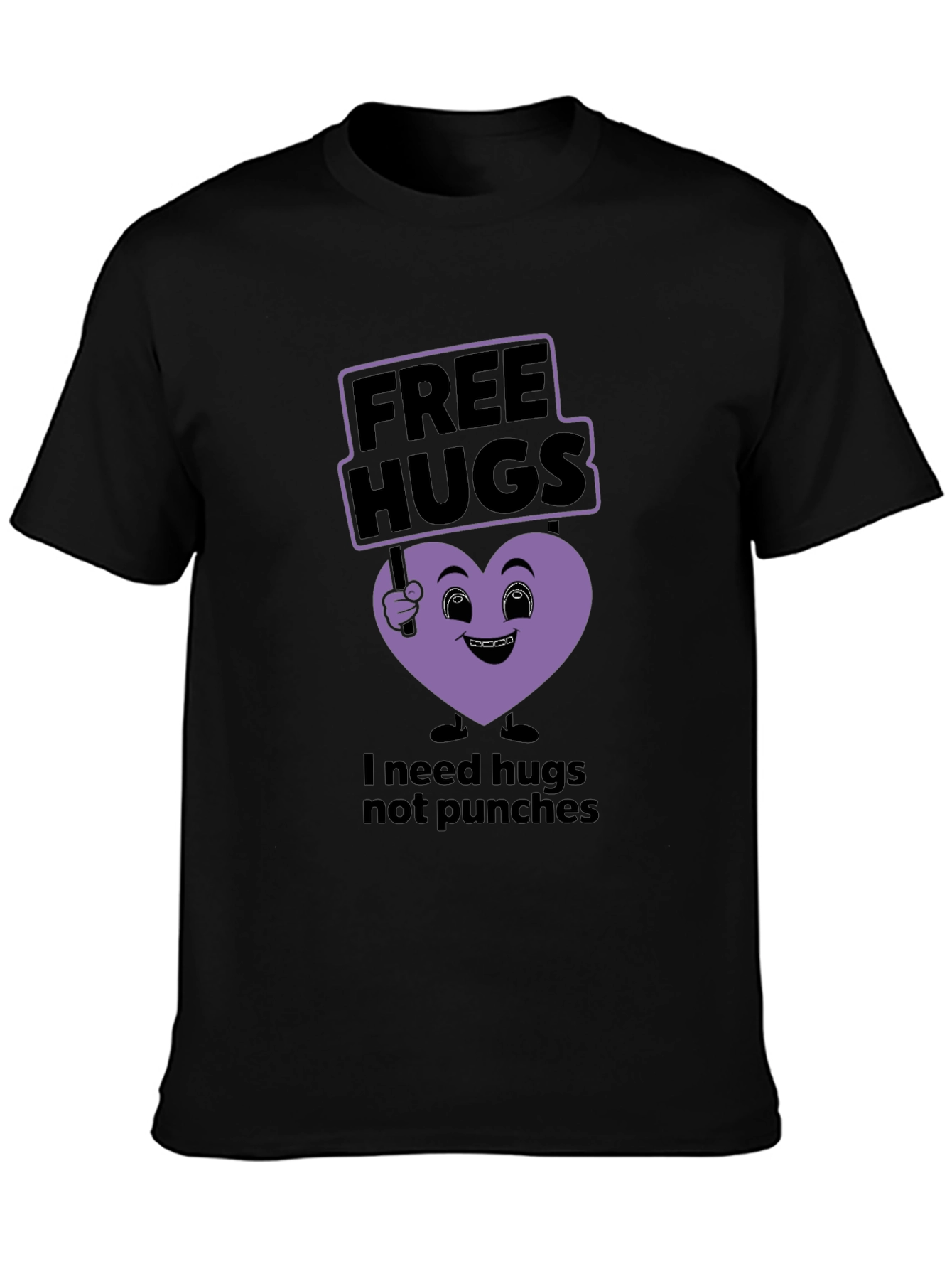 Black Free Hugs T-Shirt - Needs Hugs, Not Punches view 3