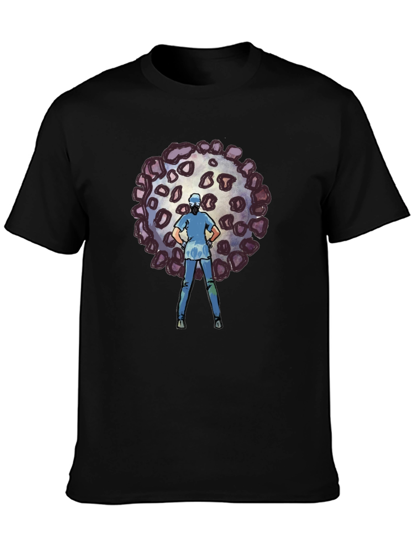 Black Heroic Nurse vs Virus Graphic Tee - Black Cotton T-Shirt view 3