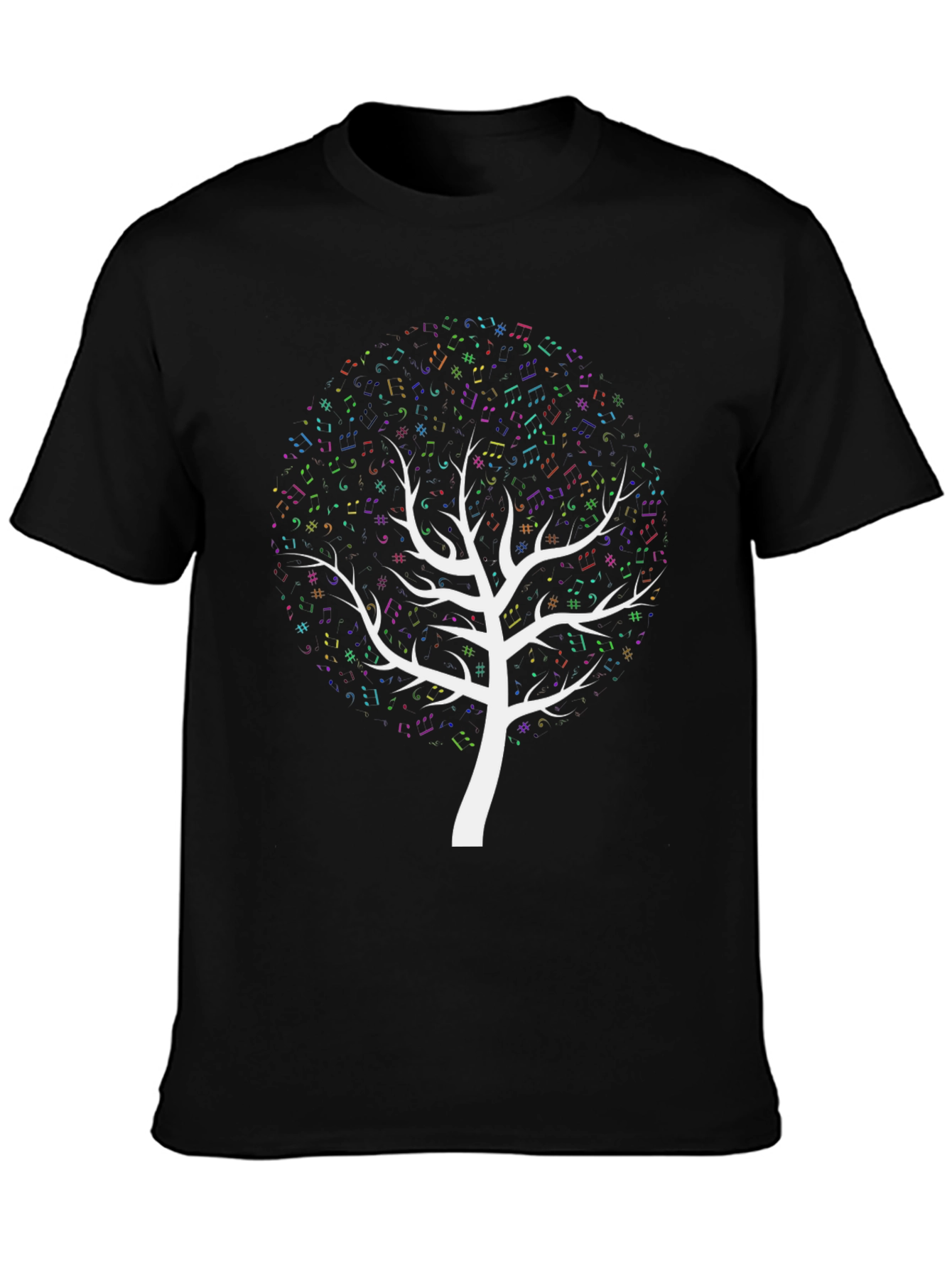 Black Music Notes Tree Graphic T-Shirt view 3