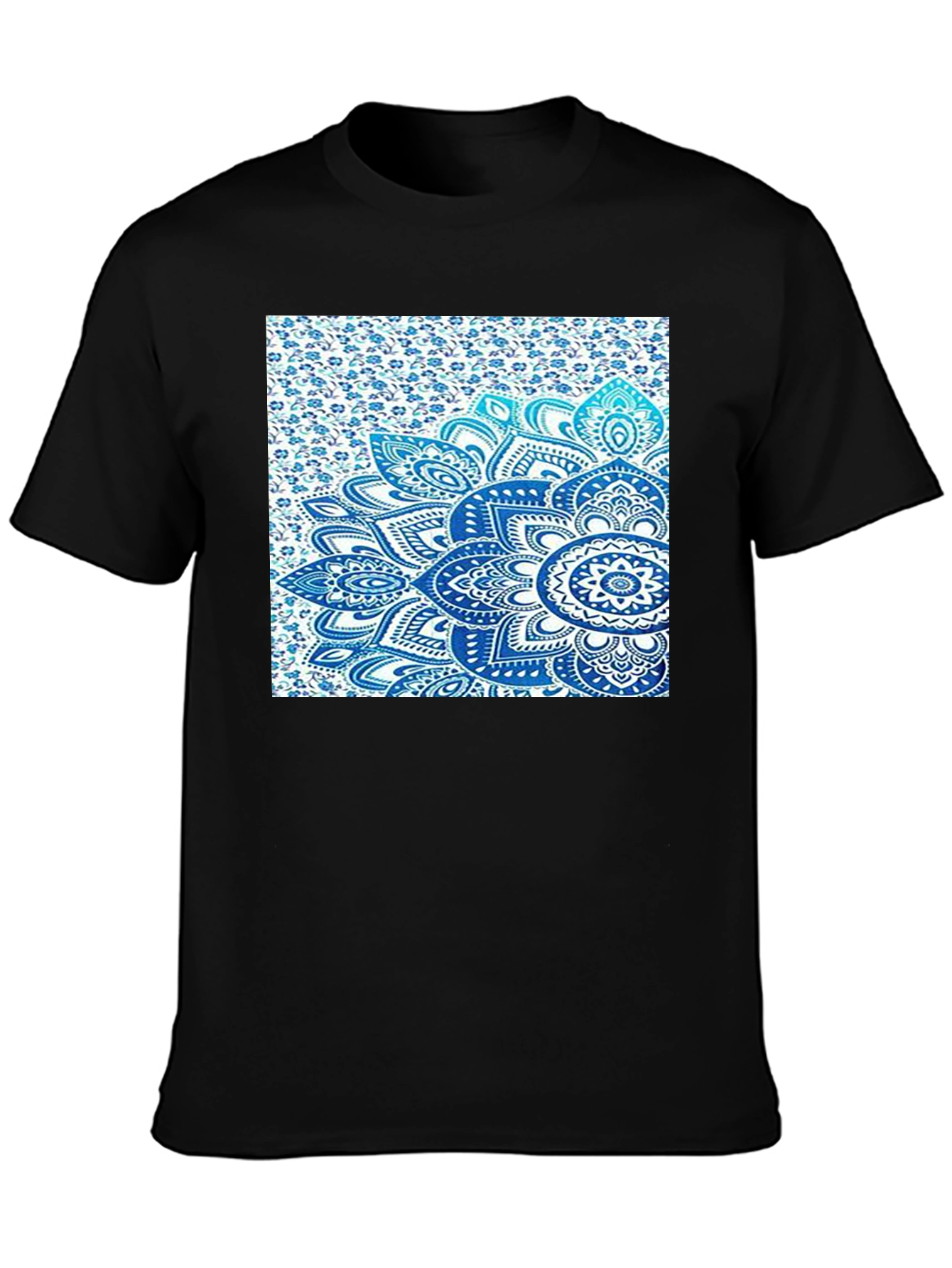 Men's Black Tee with Blue Mandala Print - 3