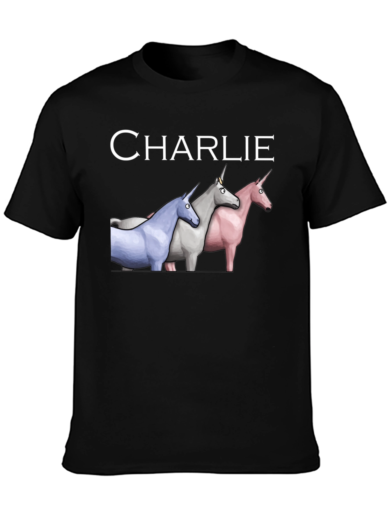 Black Charlie Unicorns Black T-Shirt view 3