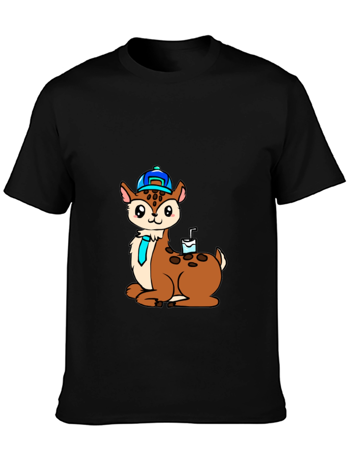 Black Cartoon Deer T-Shirt view 3