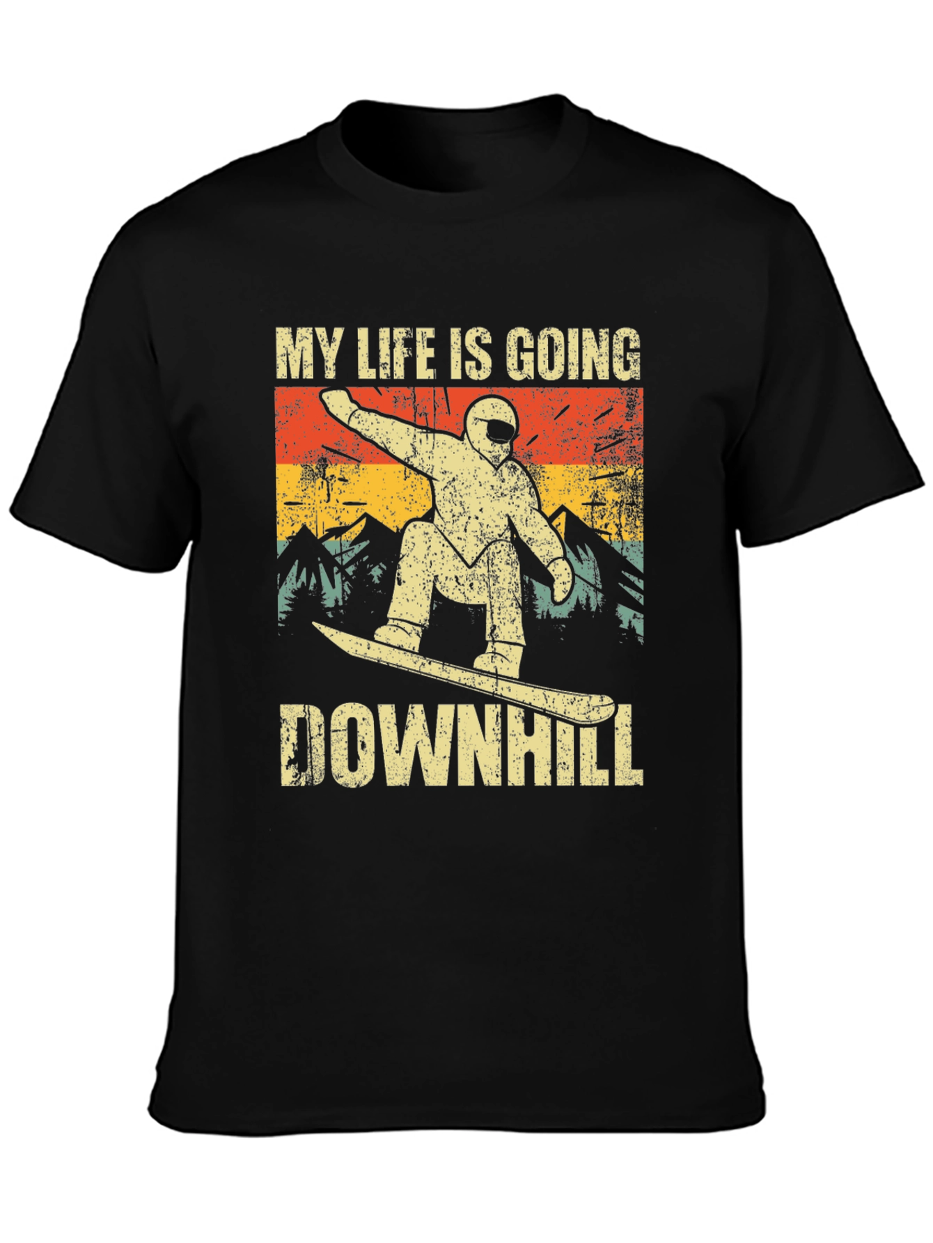 Black My Life is Going Downhill Snowboarder T-Shirt view 3