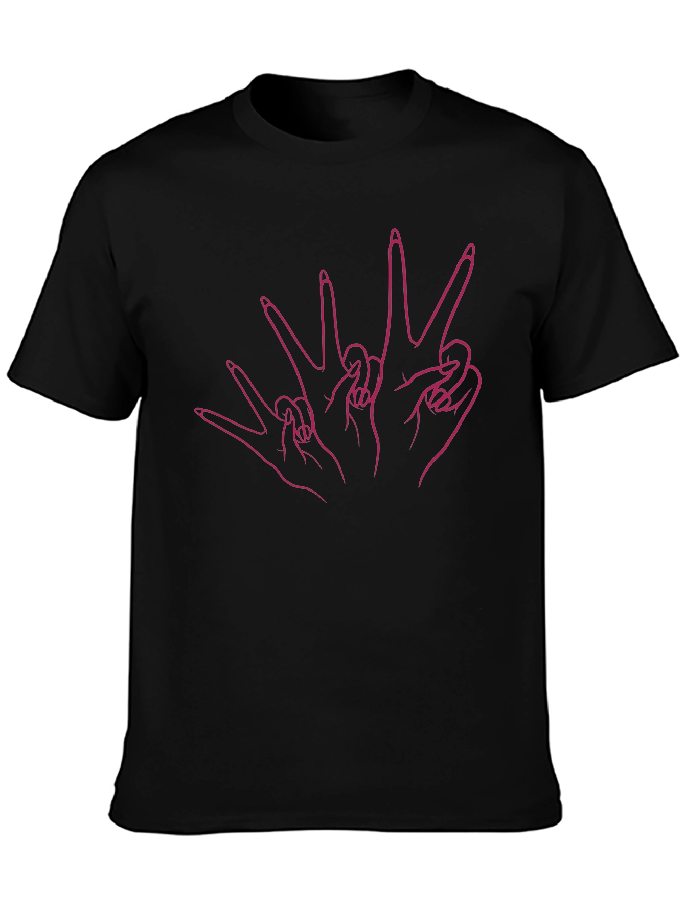 Black Peace Sign Hands Graphic Black T-Shirt view 3