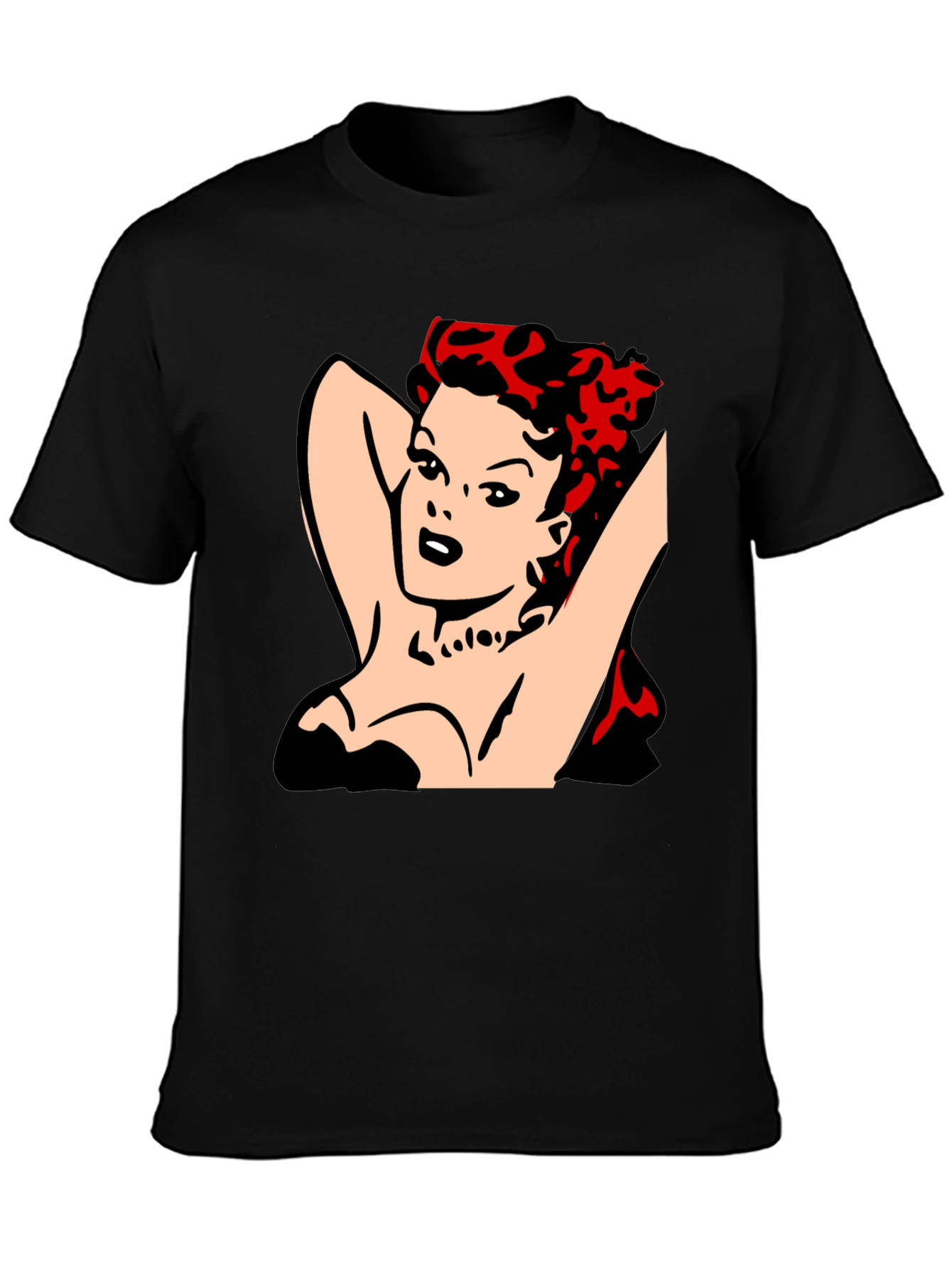 Black Retro Pin-Up Girl Graphic T-Shirt - Black view 3