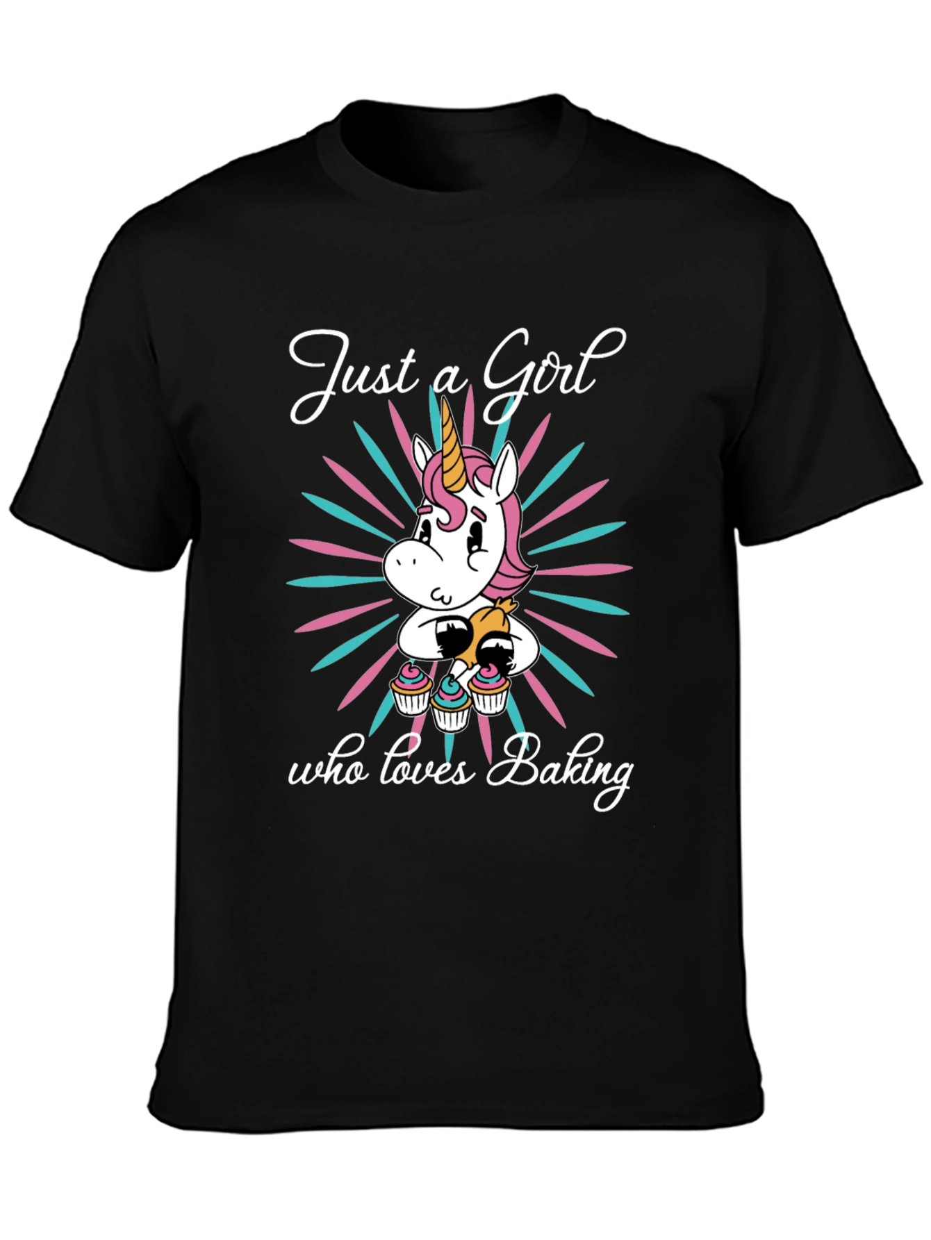 Black Just a Girl Who Loves Baking T-Shirt Unicorn Cupcakes view 3