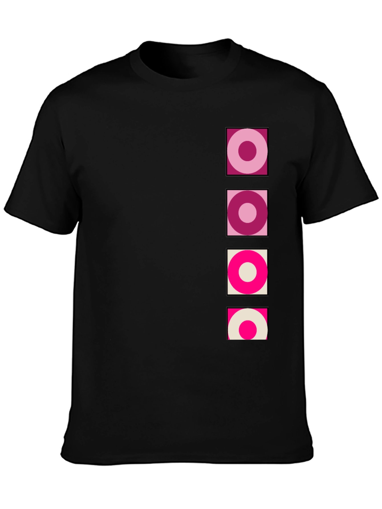 Black Retro Circle Design Black T-Shirt view 3