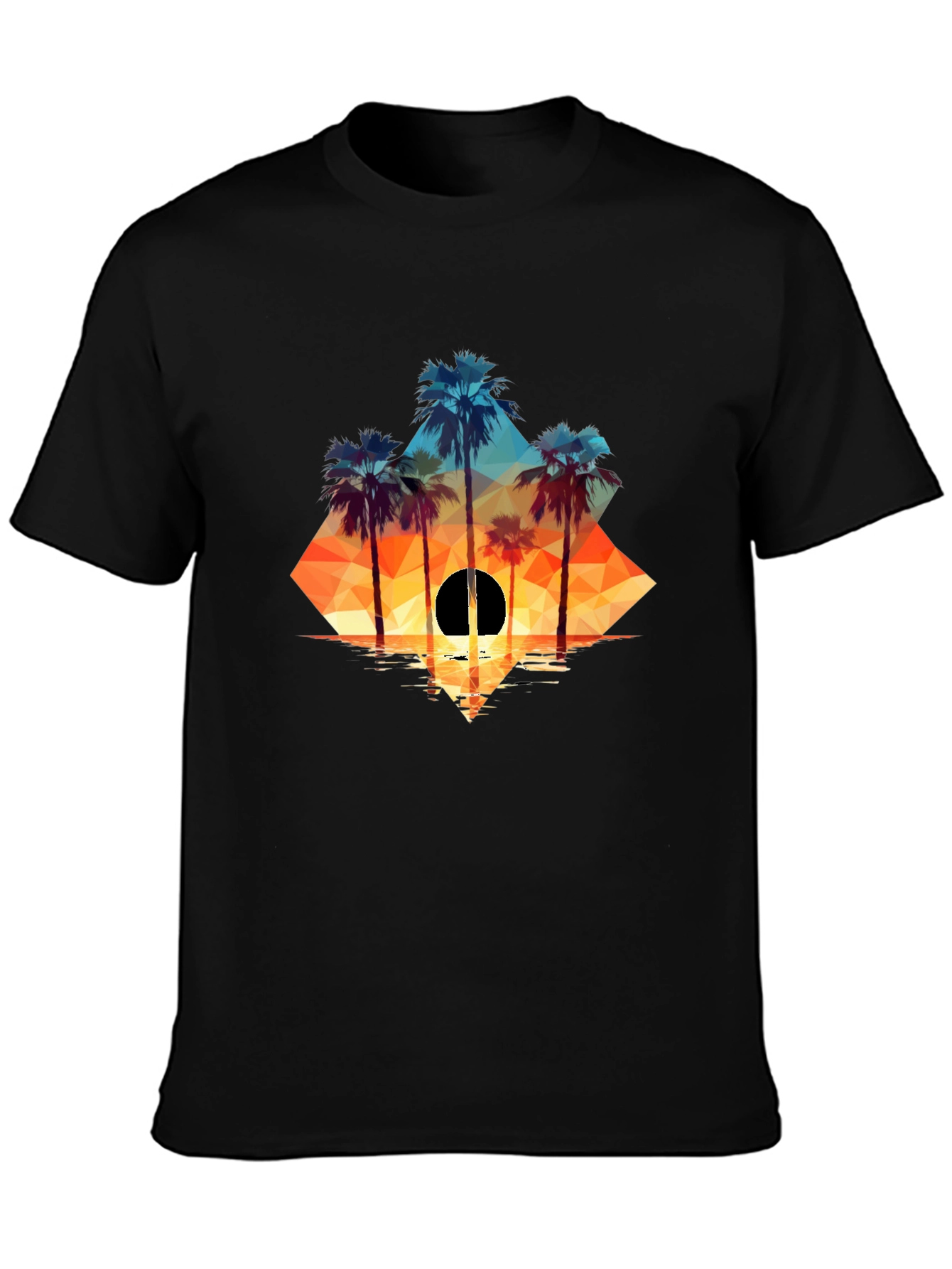 Black Geometric Palm Sunset Tee view 3