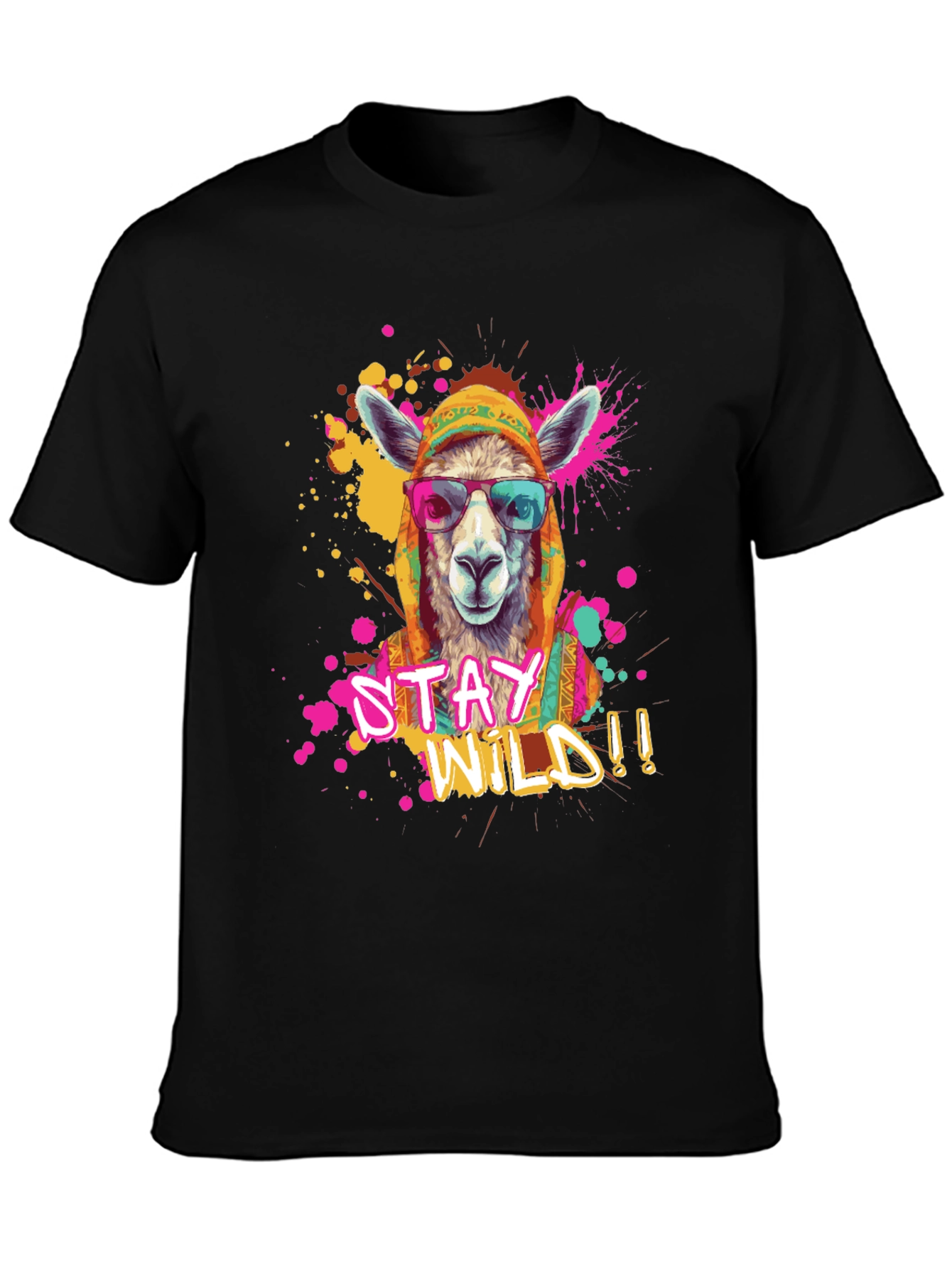 Black Stay Wild Llama Graphic Tee view 3