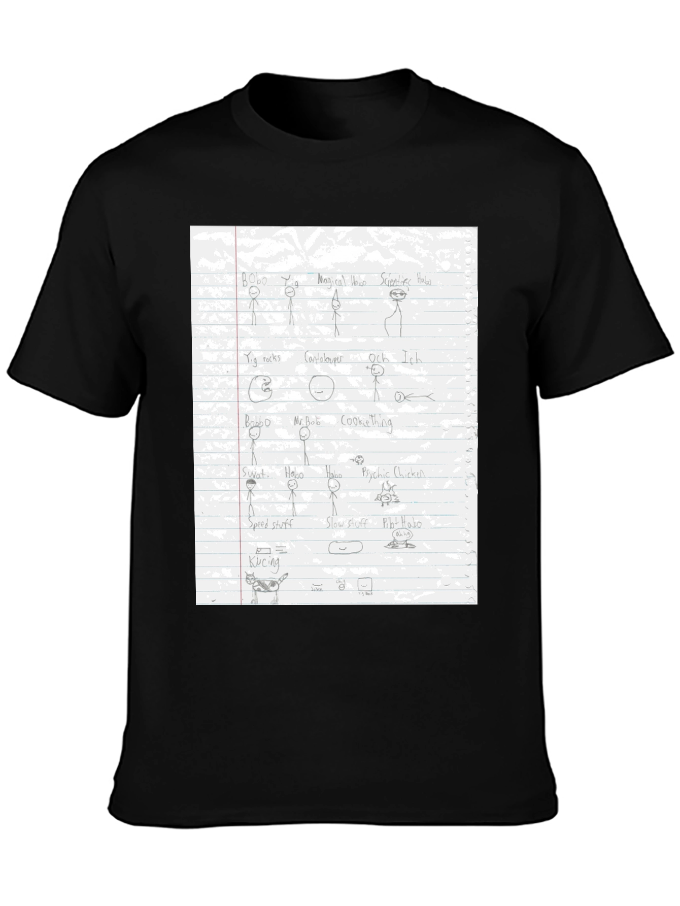 Black Hand-Drawn Doodle Tee - Stick Figures & Quirky Art view 3